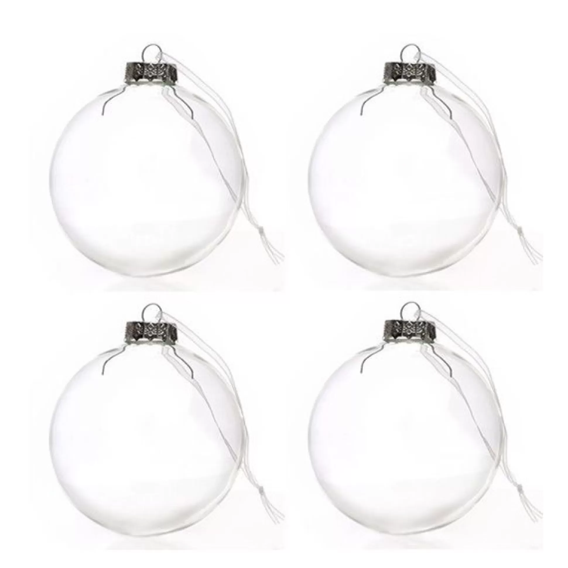 8cm Clear Glass Craft Bauble - Set of 4 Glass Baubles |