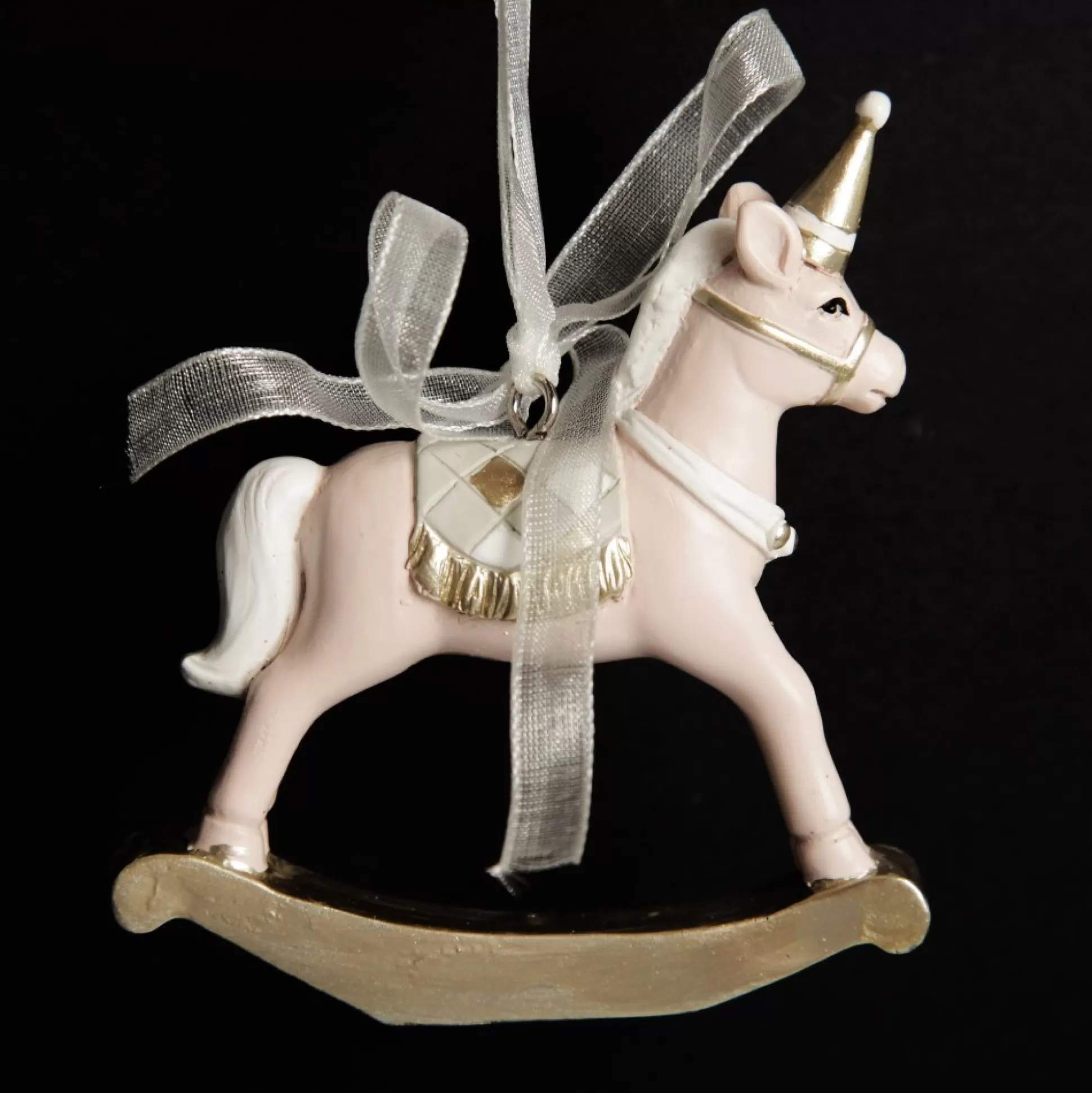 Adorable Pink Rocking Horse and Nutcracker Christmas Decoration - Set of 2 Christmas Tree Decorations |