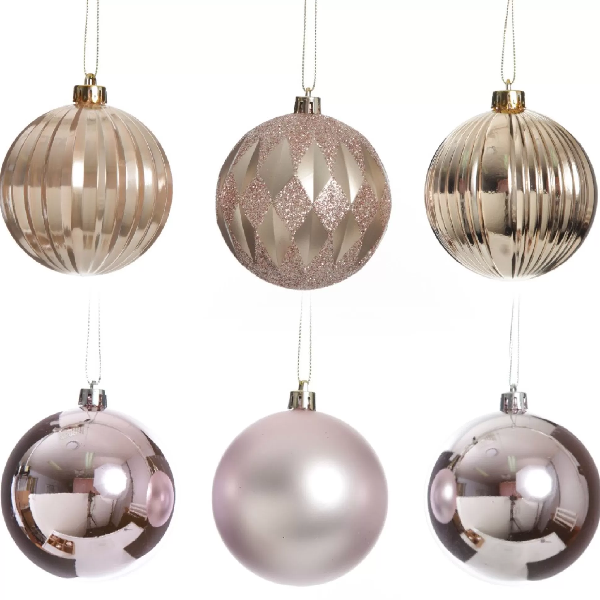 Assorted Decorative Pink Shatterproof Christmas Baubles - Set of 6 Christmas Bauble Sets |