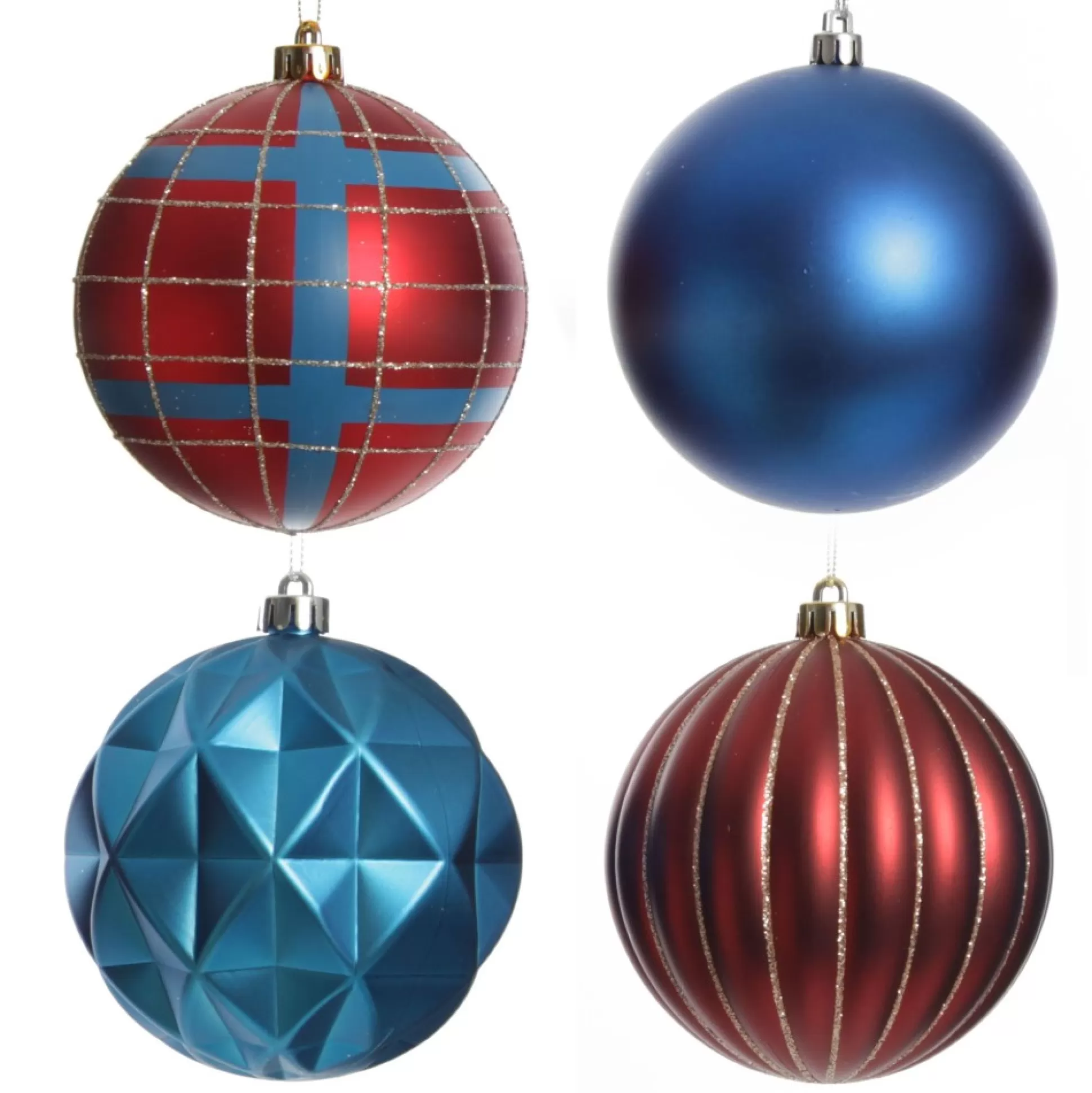 Assorted Decorative Red and Blue Shatterproof Christmas Baubles - Set of 4 Christmas Bauble Sets |