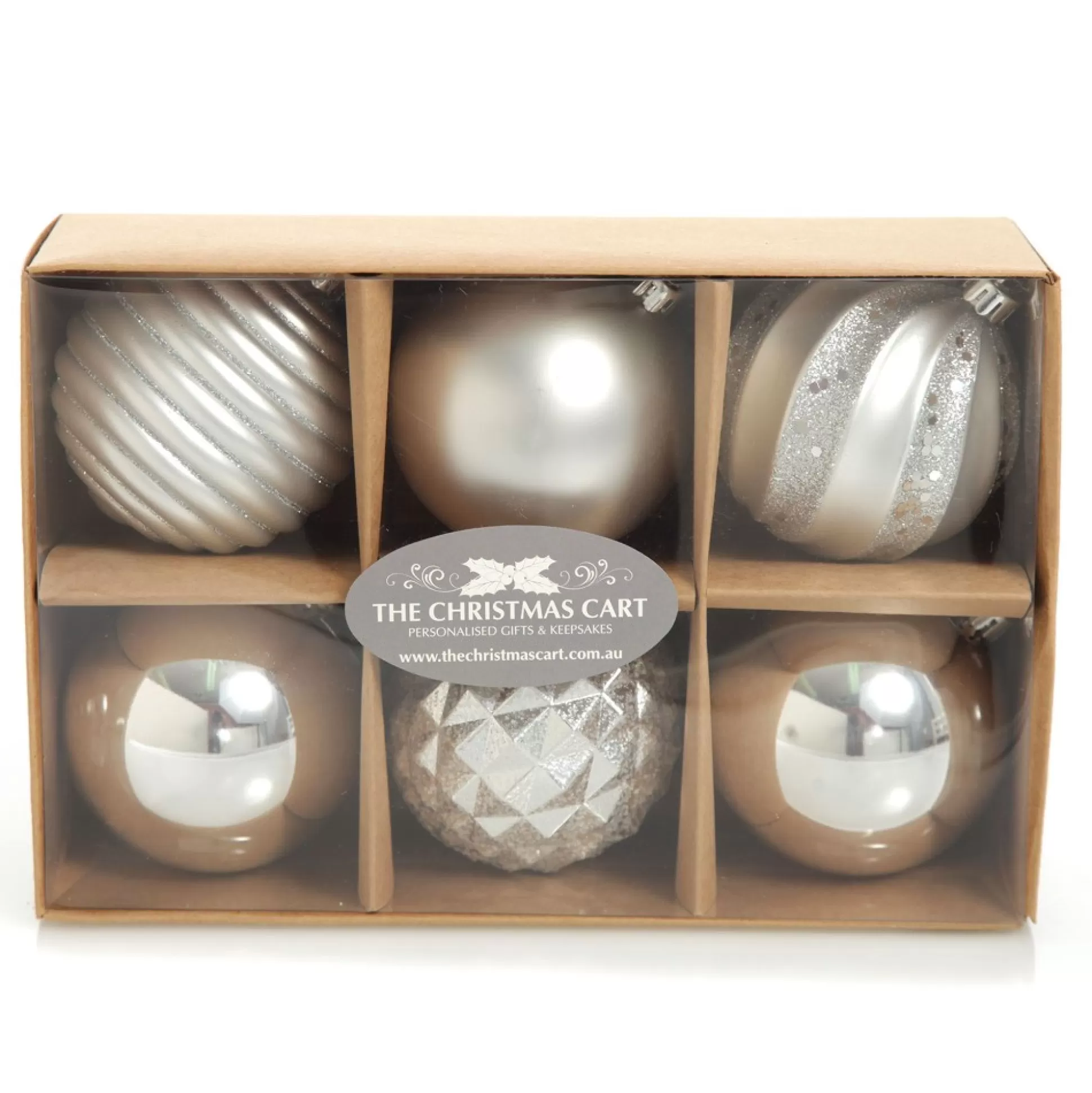 Assorted Decorative Silver Shatterproof Christmas Baubles - Set of 6 Christmas Bauble Sets |