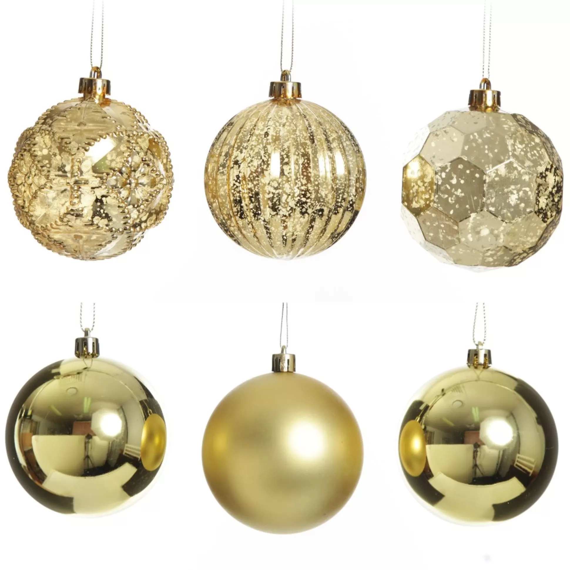 Assorted Gold Mercury Shatterproof Christmas Baubles - Set of 6 Christmas Bauble Sets |