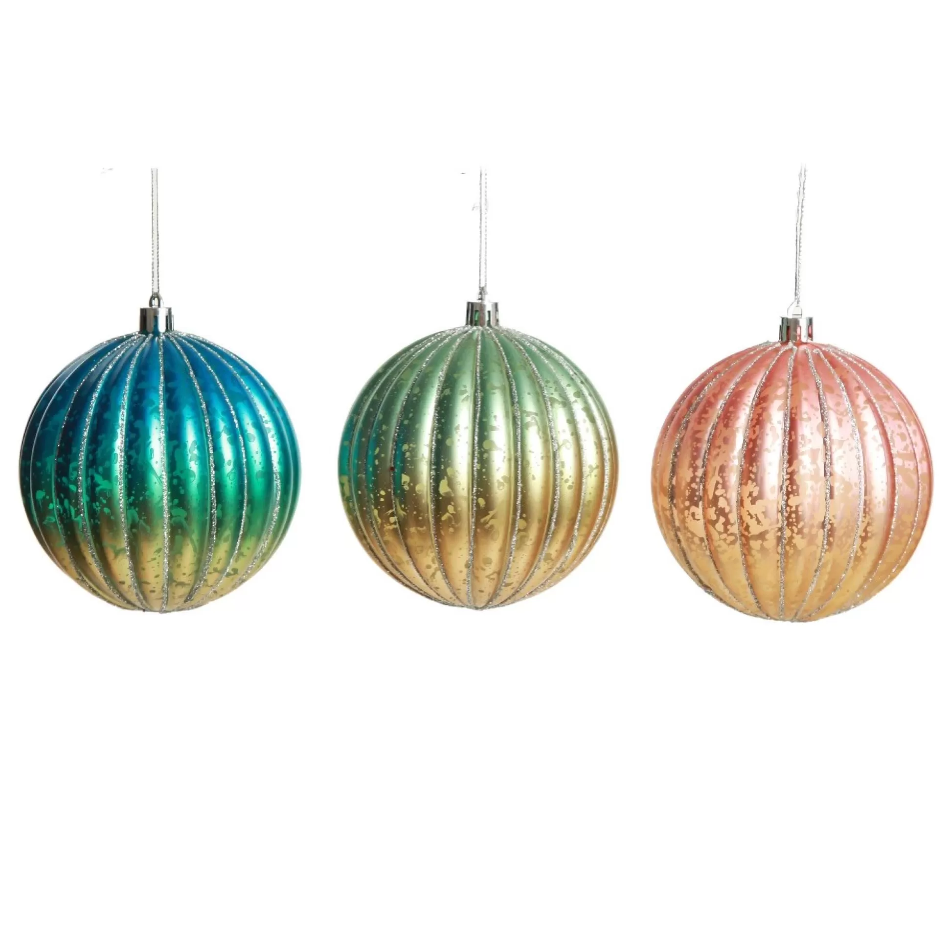 Assorted Ombre Pastel Ribbed Shatterproof Christmas Baubles - Set of 3 Christmas Bauble Sets |