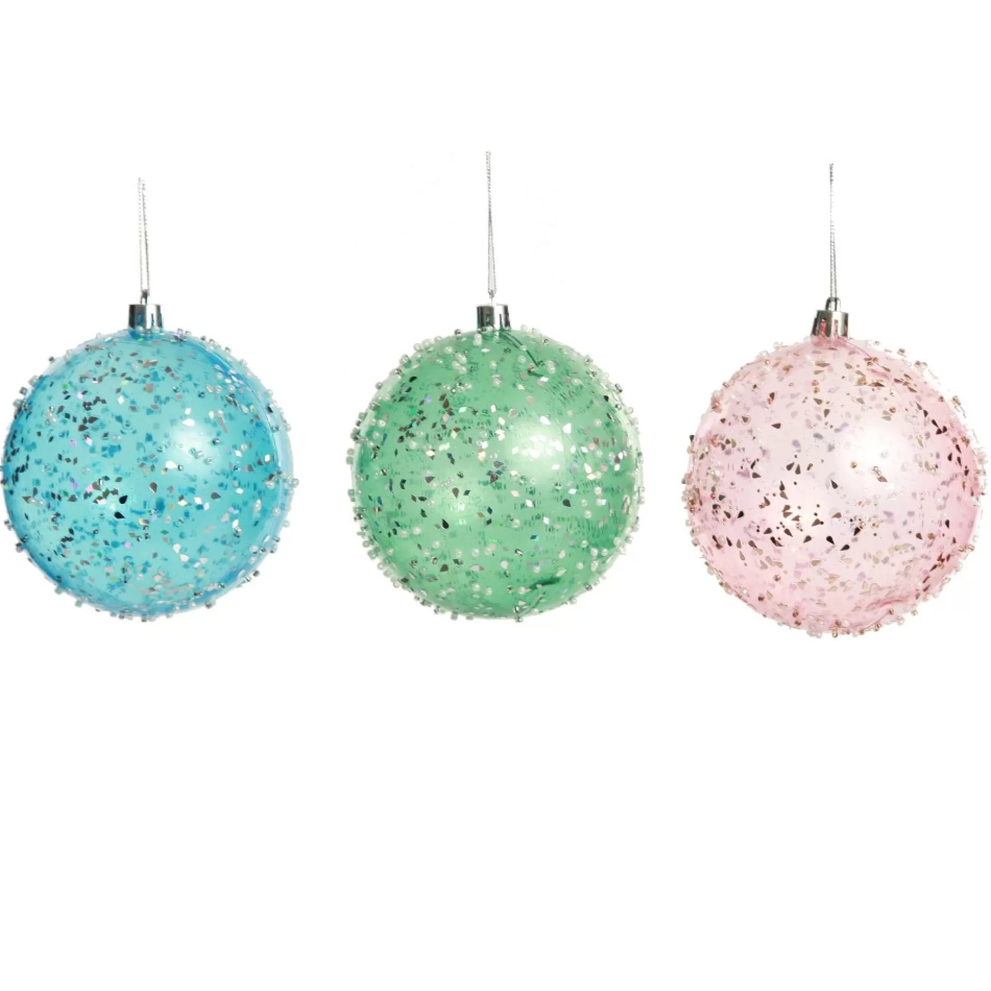 Assorted Pastel Sequin Sprinkles Shatterproof Christmas Baubles - Set of 3 Christmas Bauble Sets |