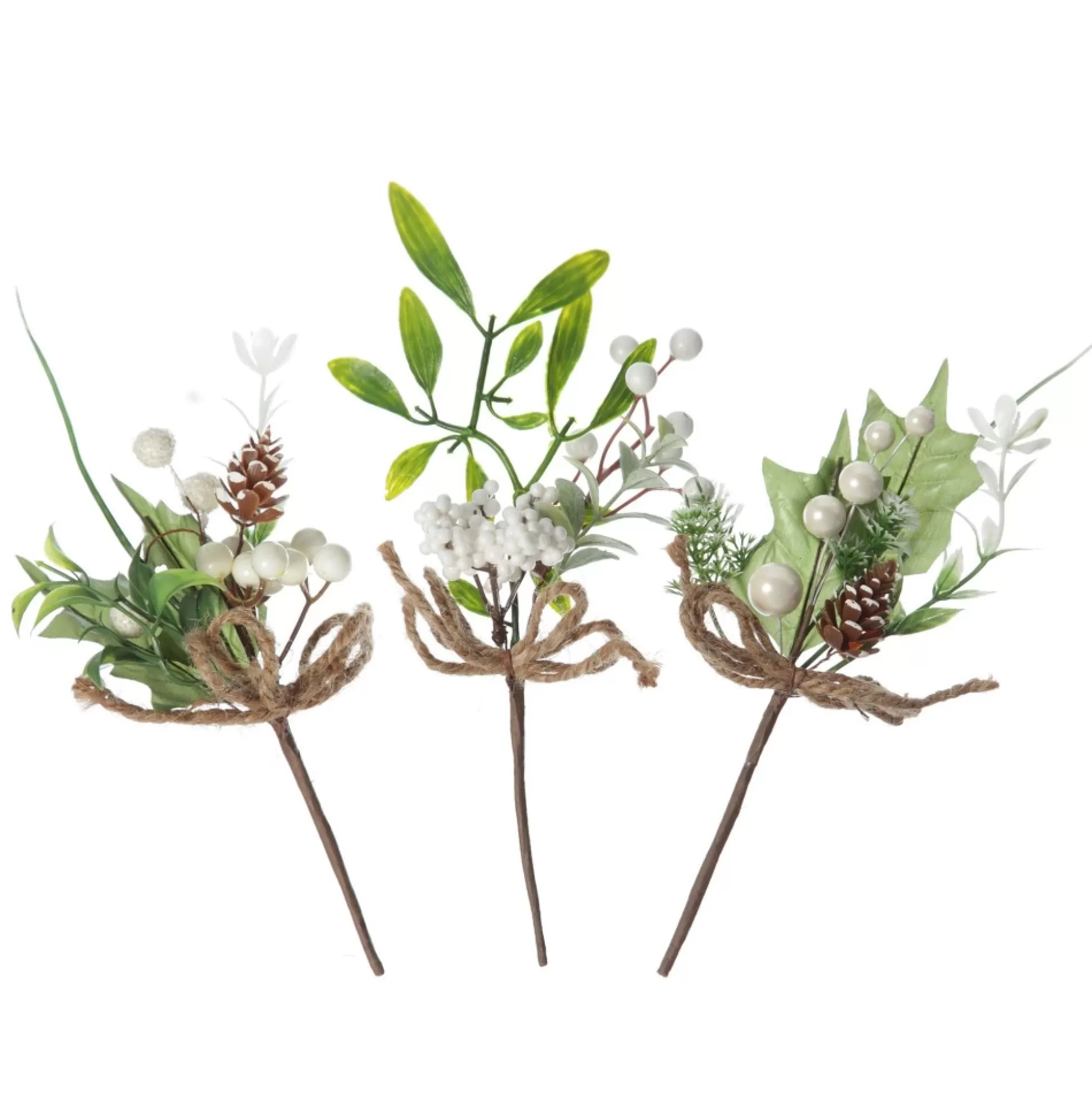 Assorted White Berry and Leaf Christmas Bouquet Pick Trio Christmas Pick |