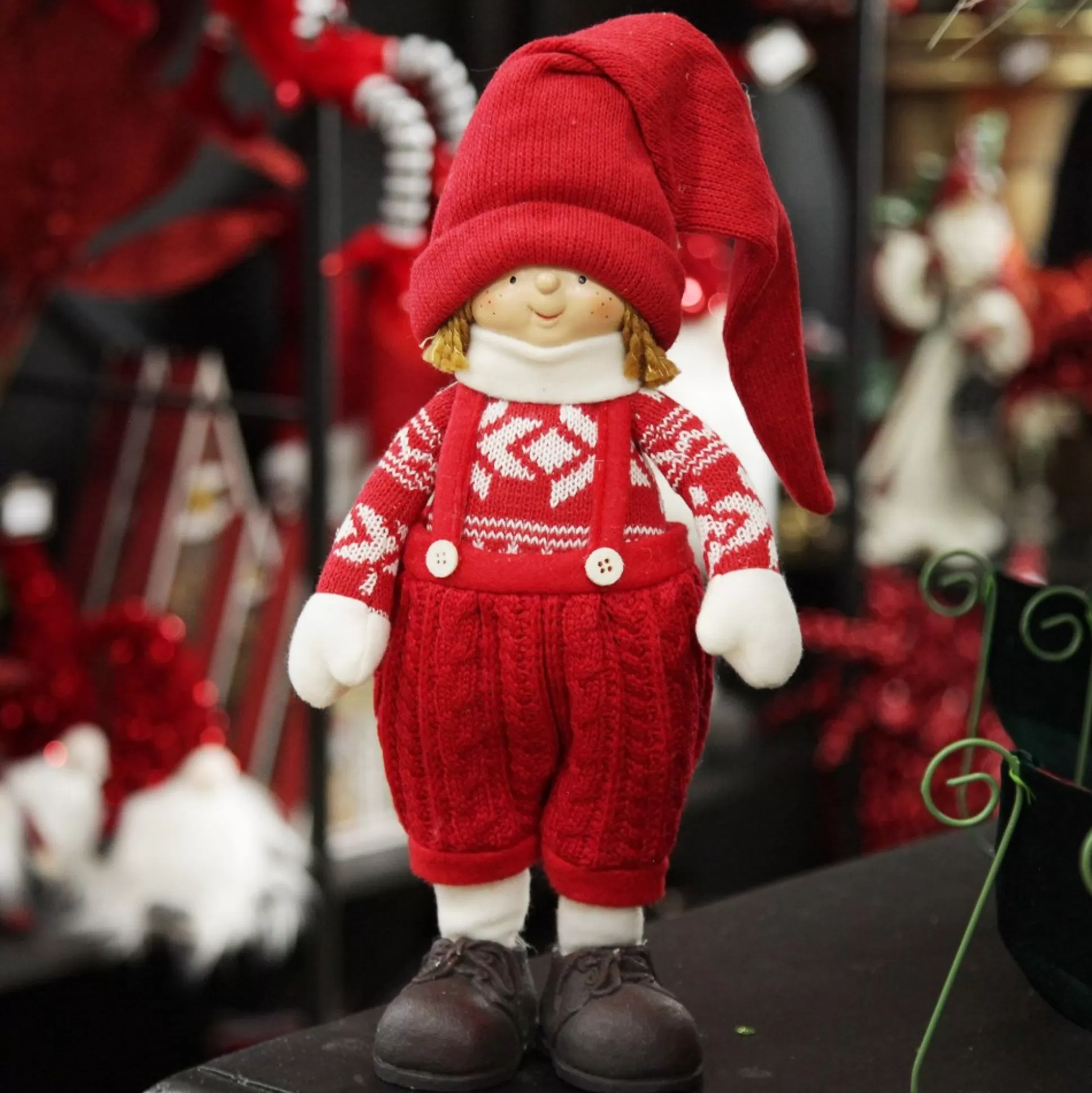 Astrid Cute Christmas Dress up Ornament in Red Overalls Christmas Figurines |