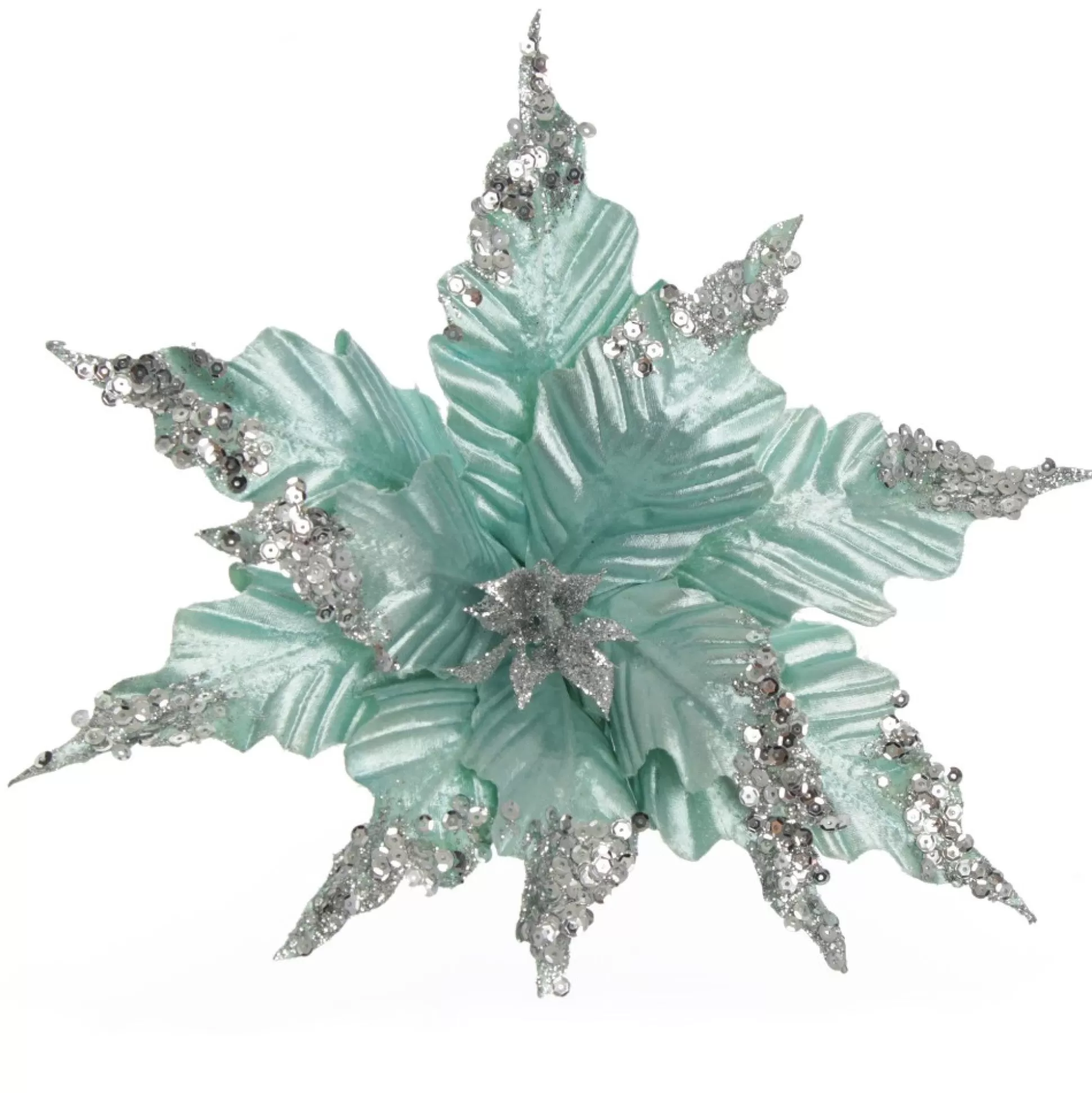 Baby Blue Sequin Poinsettia Flower Stem Christmas Flowers |