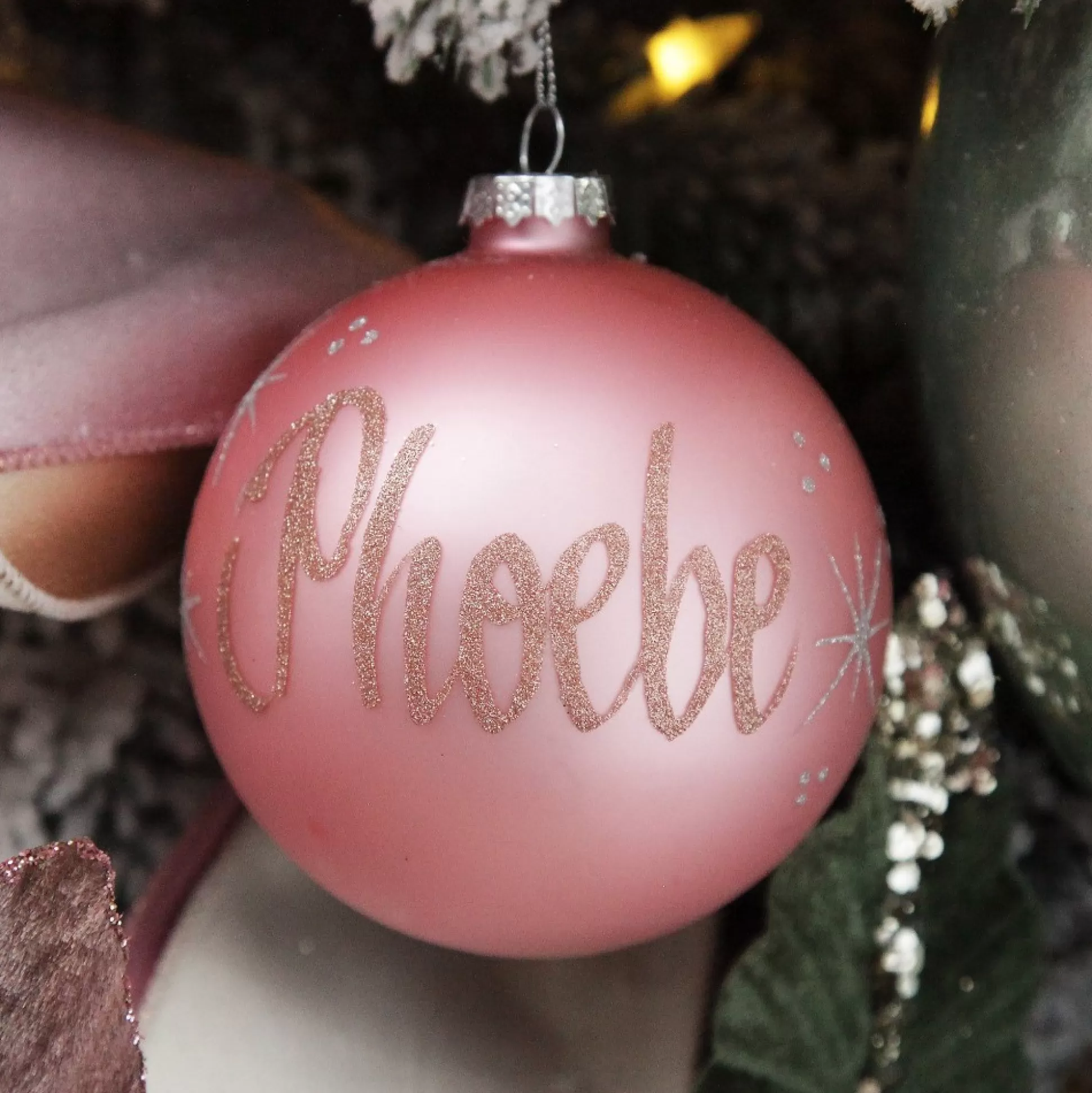 Baby Pink Glass Personalised Christmas Bauble Personalised Baubles |