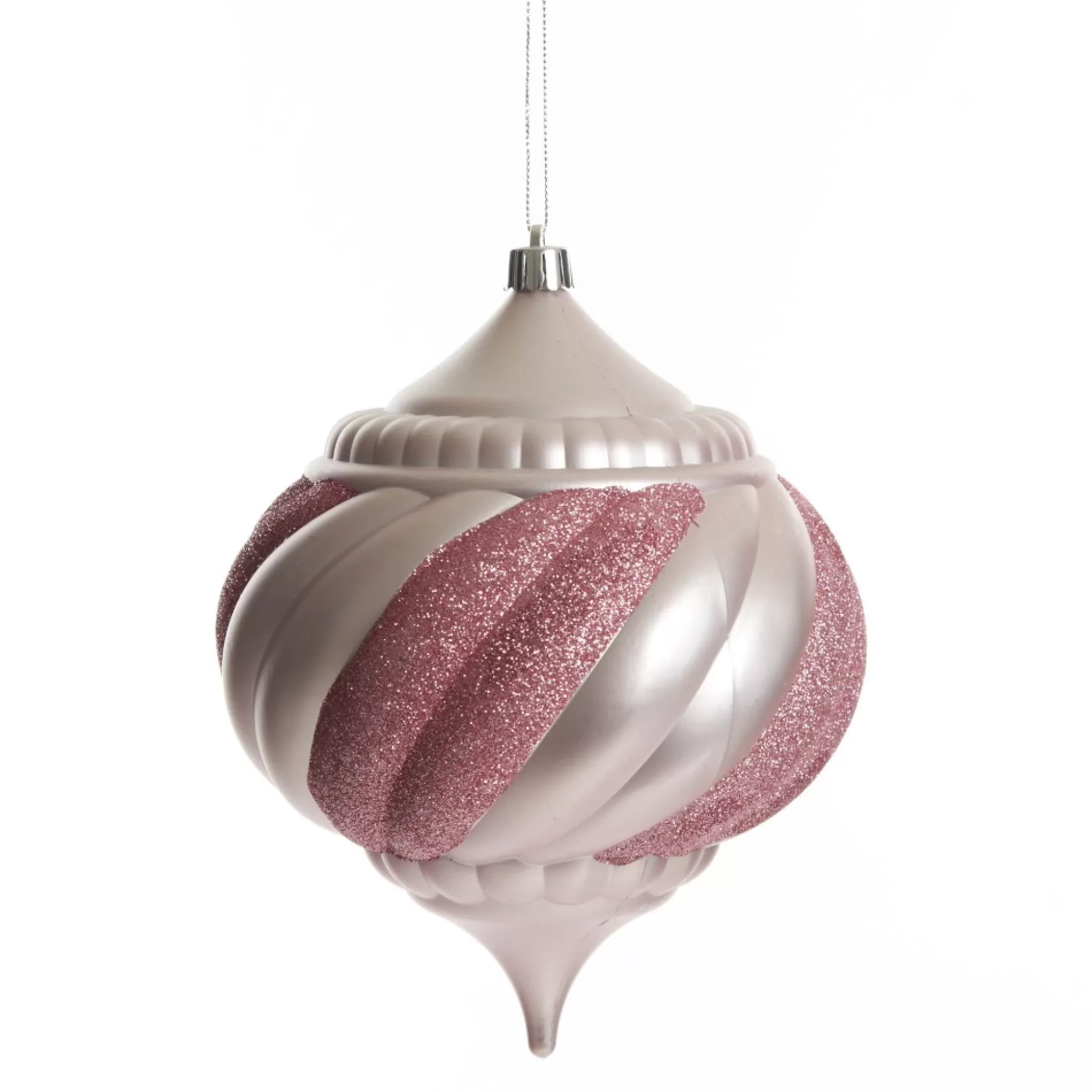 Baby Pink Glitter Swirl Christmas Onion Bauble Finials And Drops |