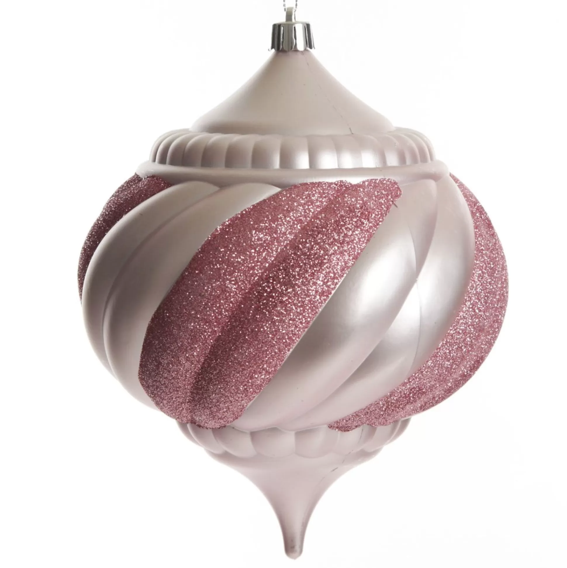 Baby Pink Glitter Swirl Christmas Onion Bauble Finials And Drops |