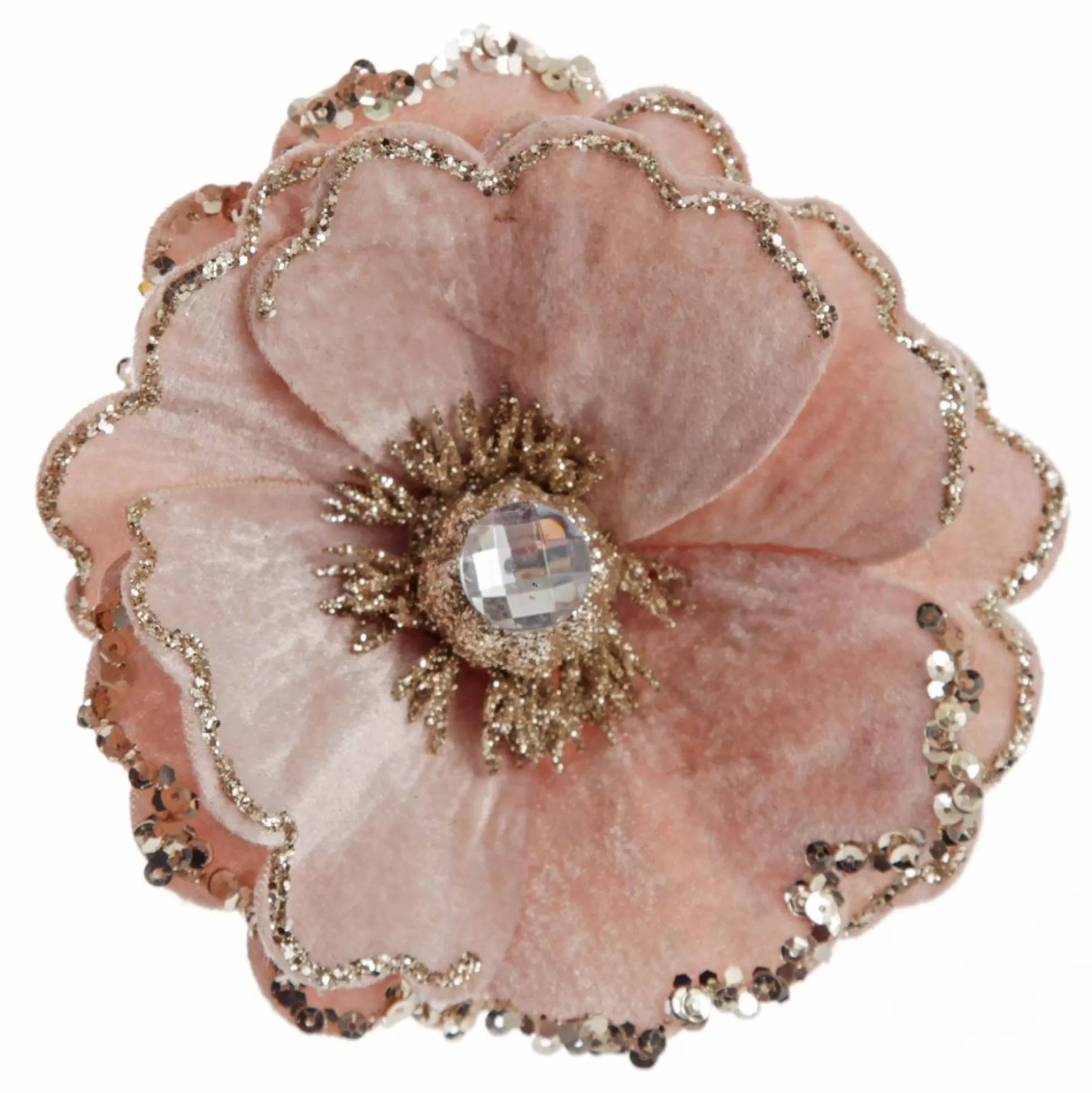 Baby Pink Velvet Magnolia Flower Clip with Jewel Centre and Sequin Tips Christmas Flowers |