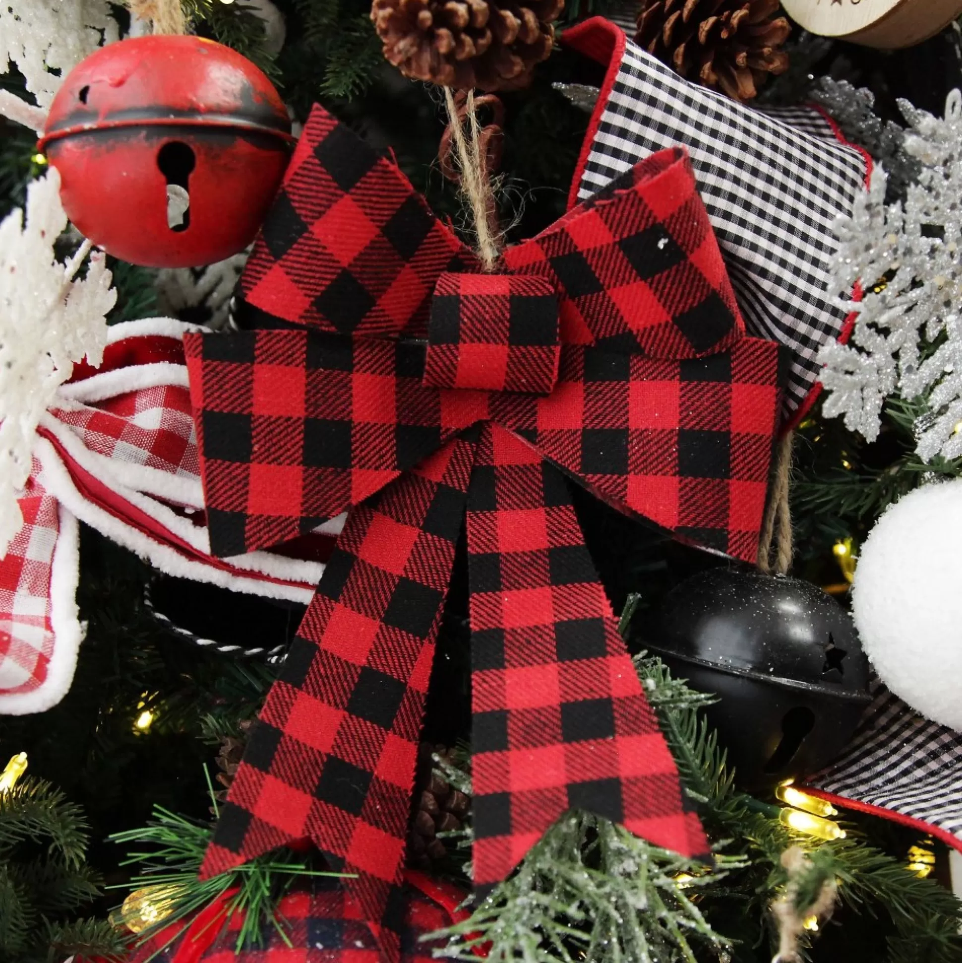 Black and Red Gingham Check Bow Christmas Bells And Bows |