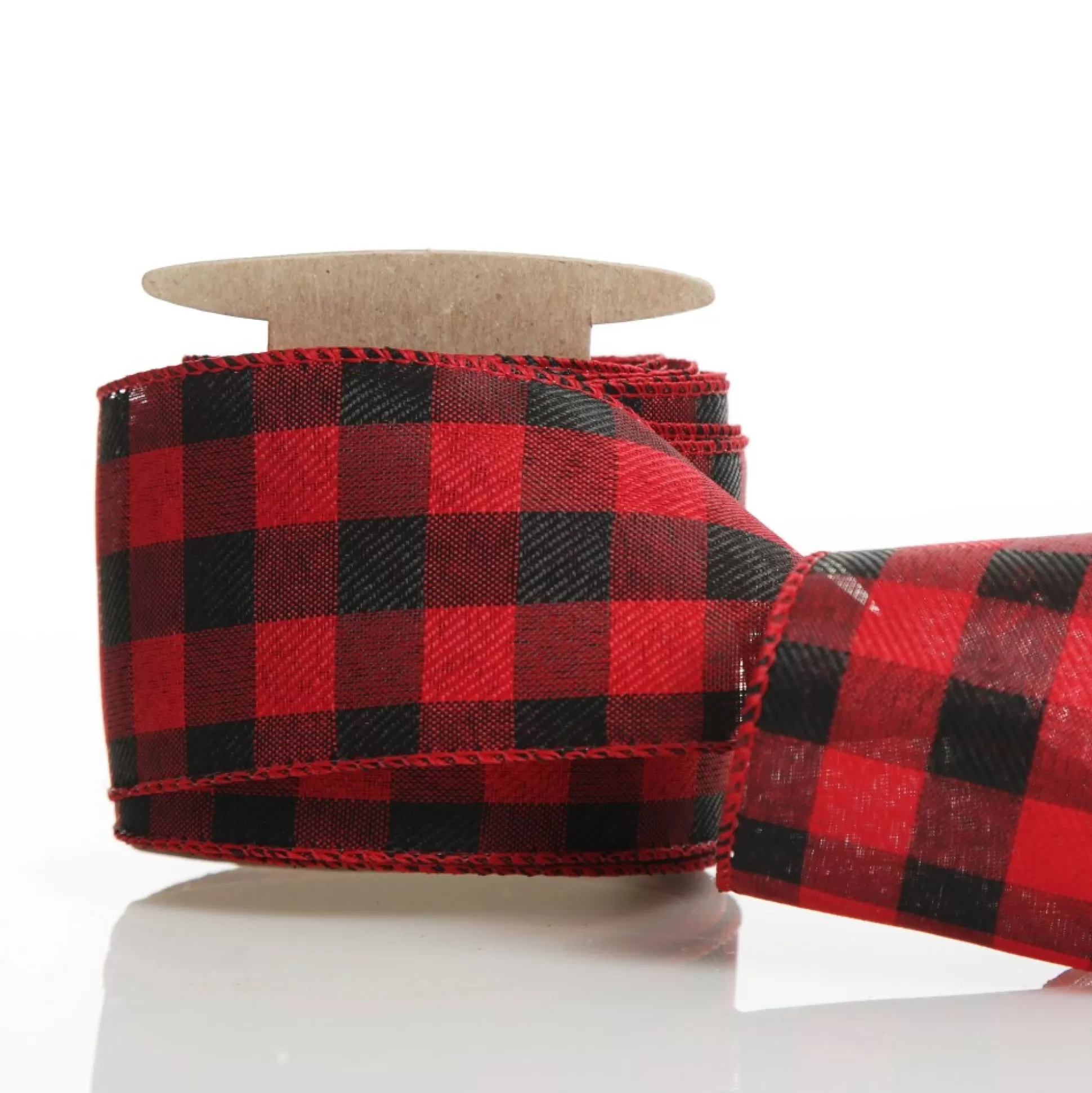 Black and Red Large Buffalo Check Wired Ribbon - 6.25cm Ribbons |