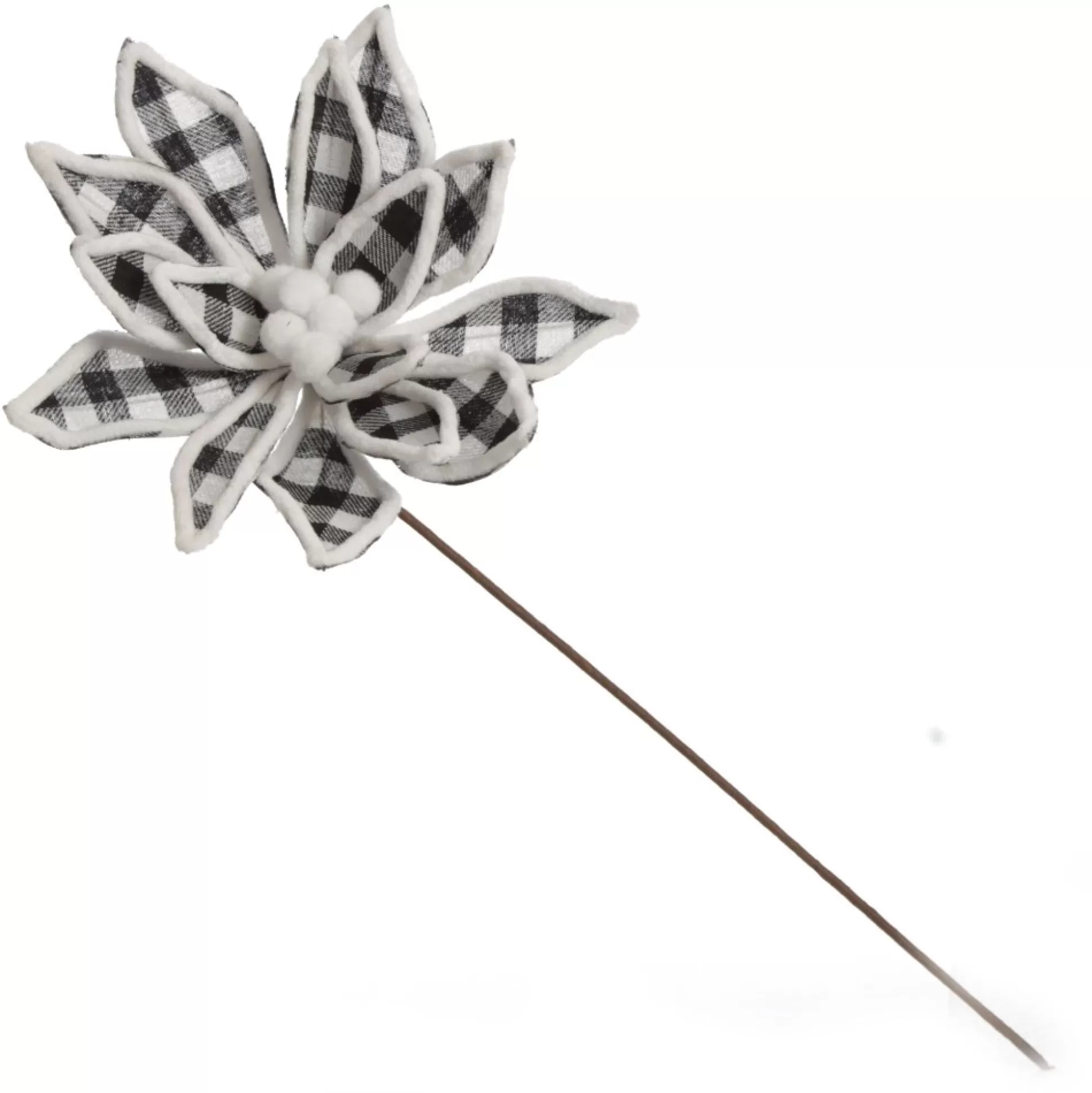 Black and White Check Flower Stem with Fur Trim Christmas Flowers |