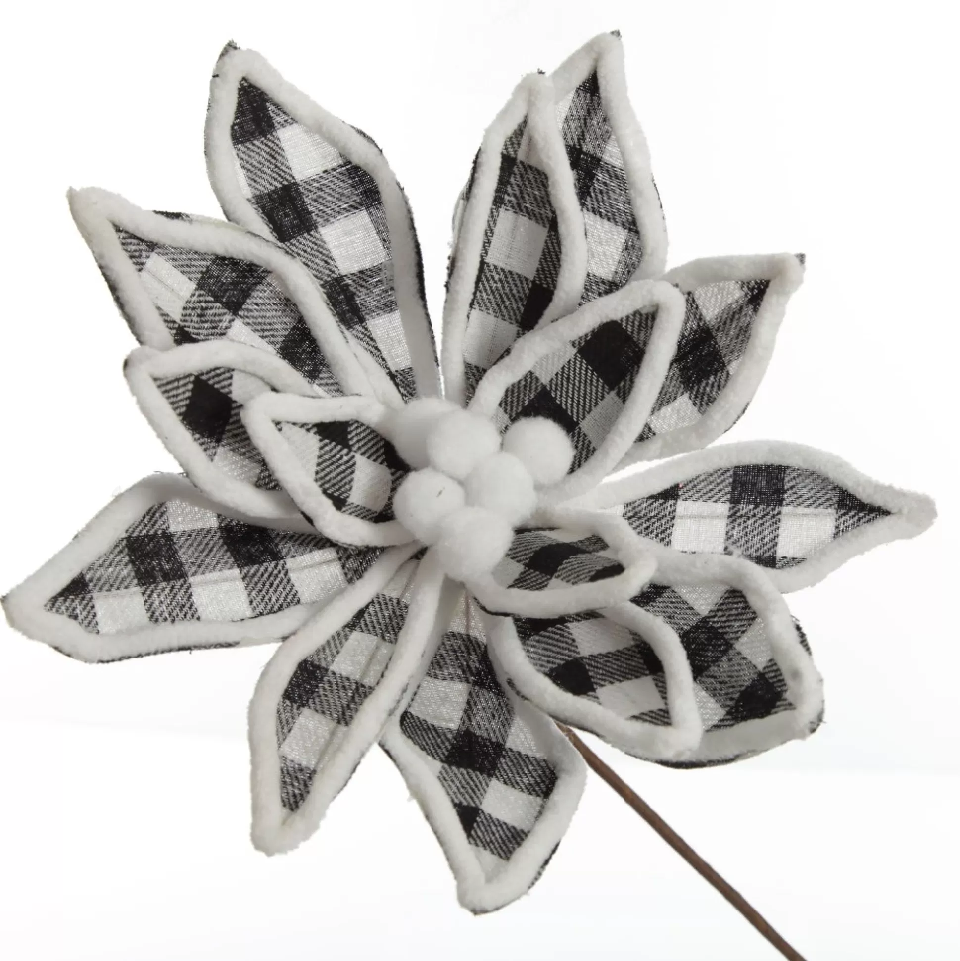 Black and White Check Flower Stem with Fur Trim Christmas Flowers |