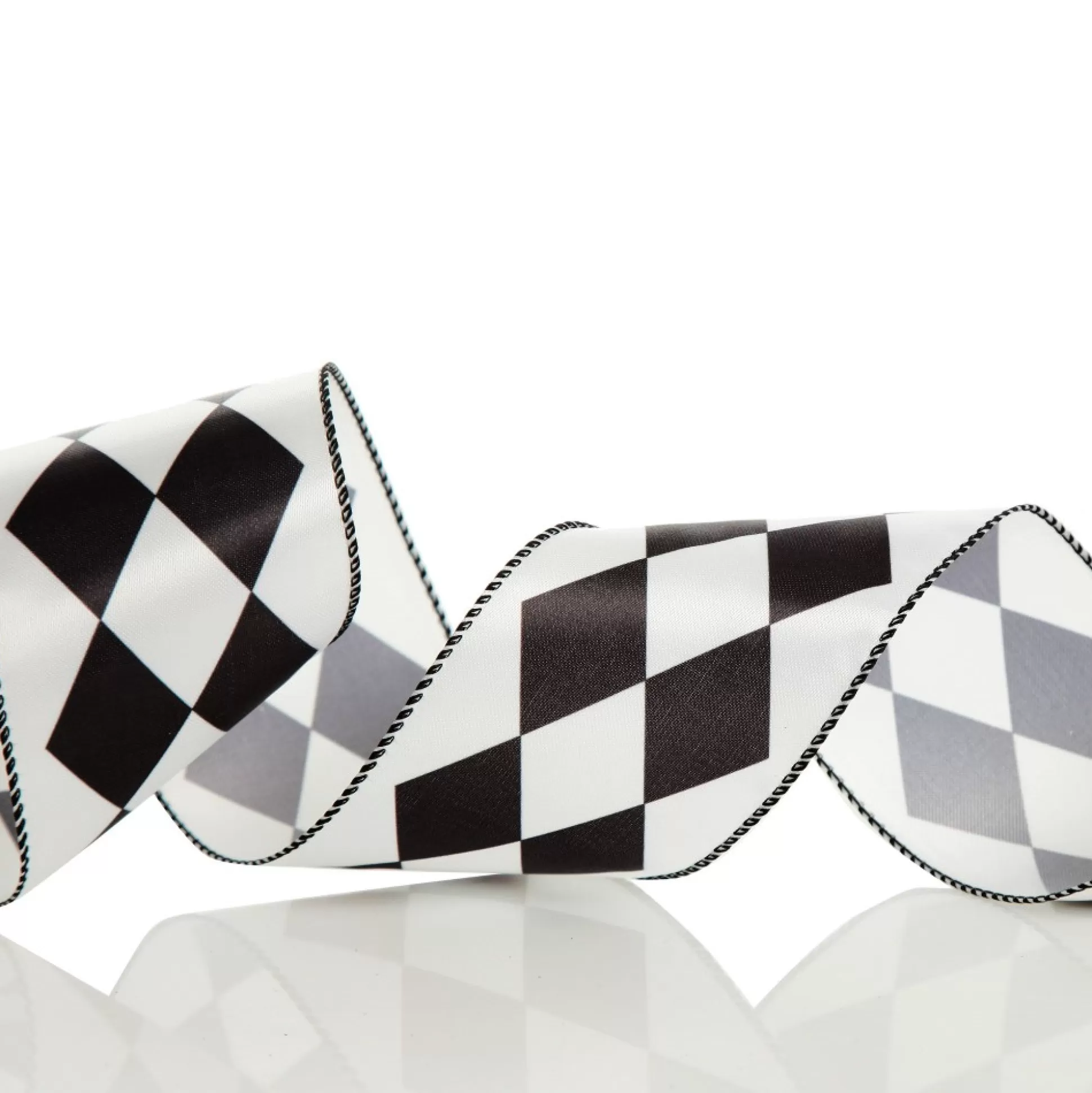 Black and White Diamond Check Wired Christmas Ribbon Ribbons |