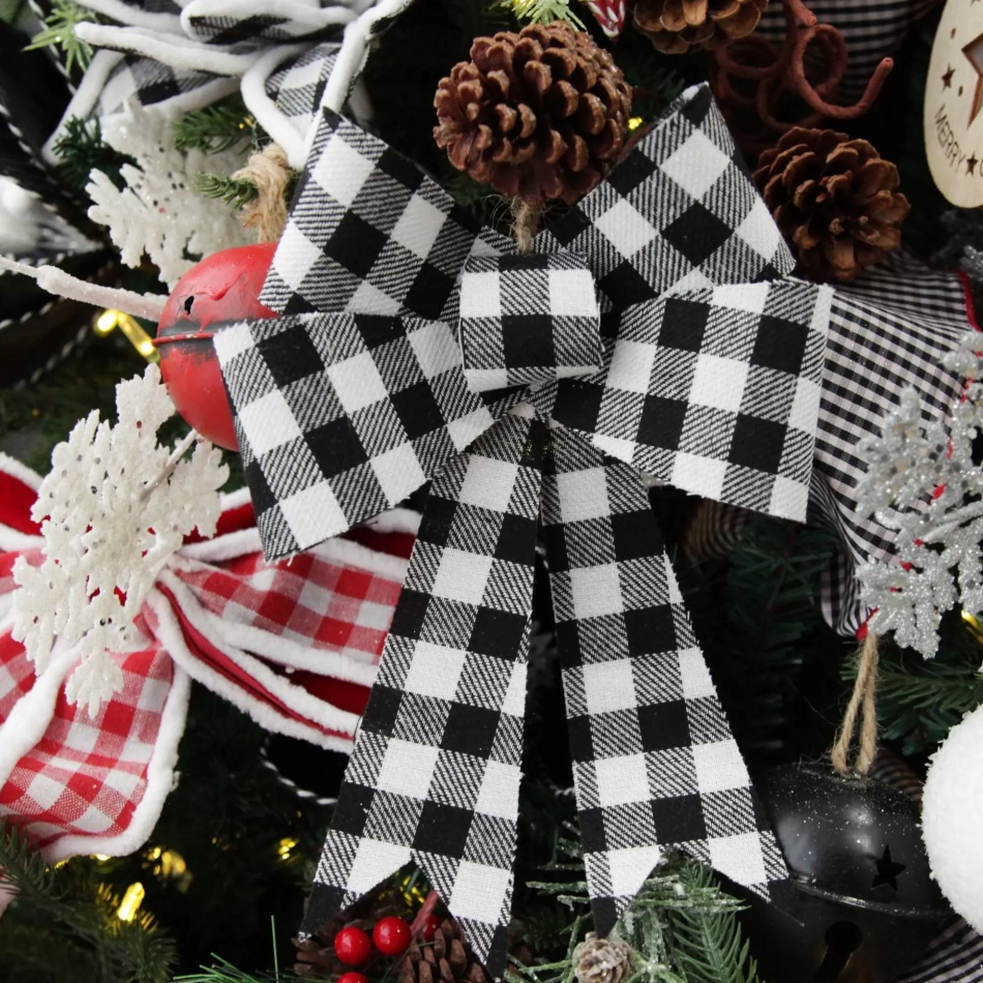 Black and White Gingham Check Bow Christmas Bells And Bows |