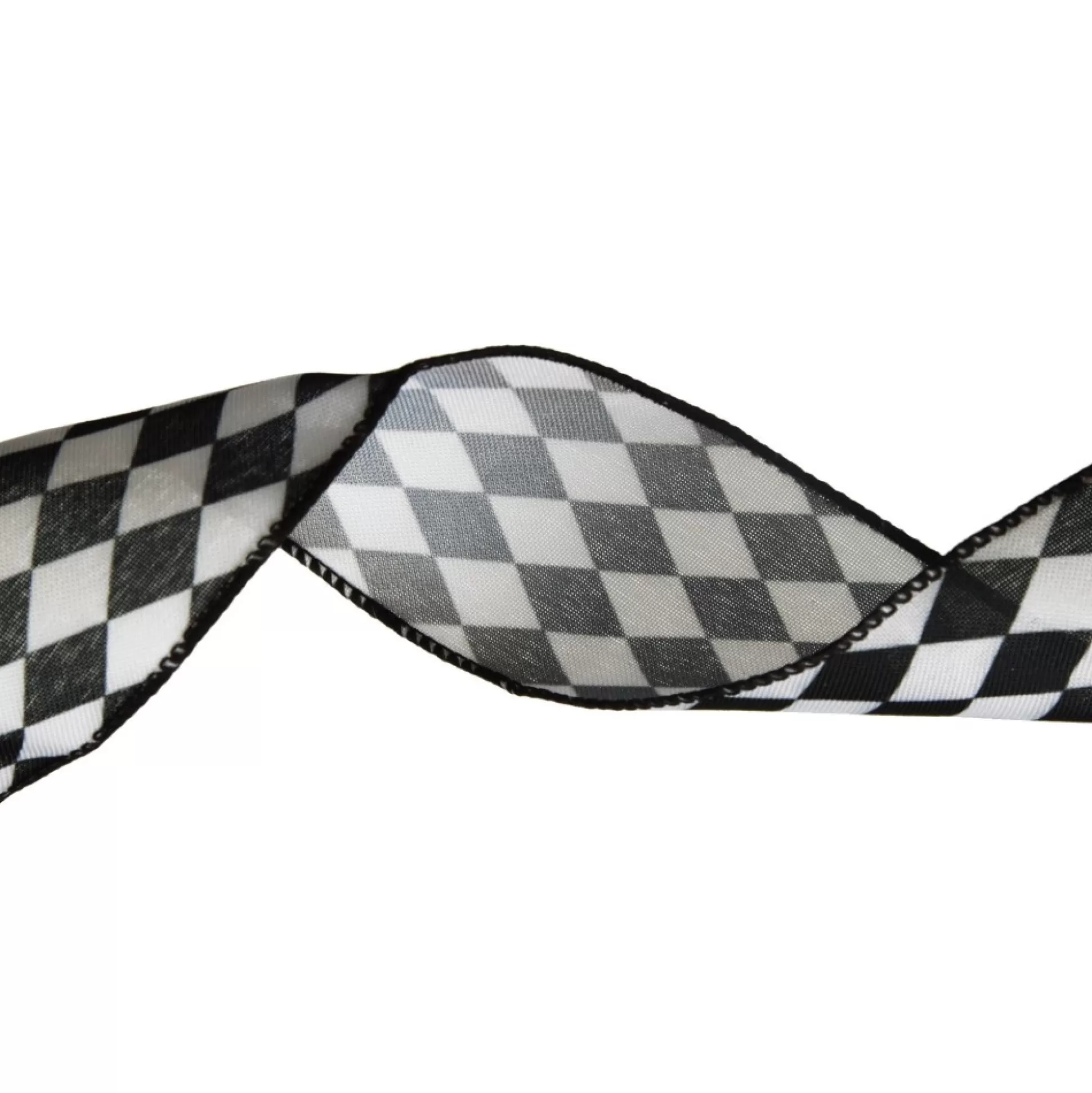 Black and White Harlequin Diamond Pattern Wired Ribbon - 6.5cm Ribbons |