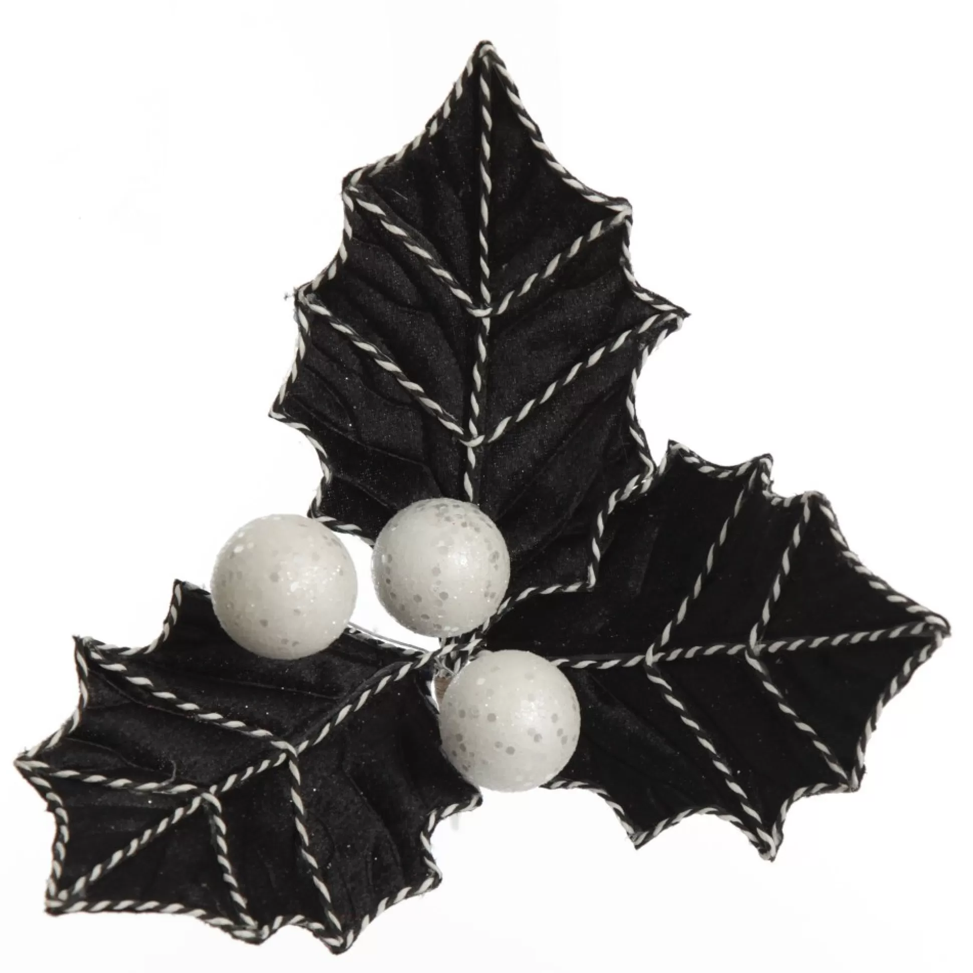 Black Christmas Holly Leaf Clip with Twine Trim Christmas Flowers |