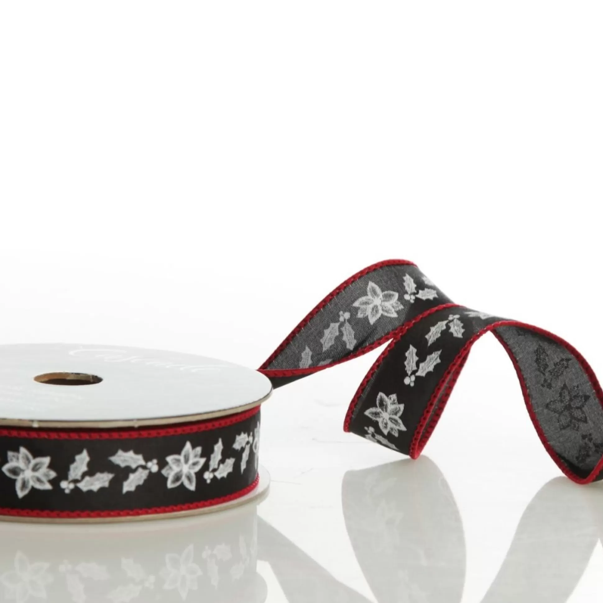 Black Holly with Red Trim Wired Ribbon - 2.2cm Ribbons |