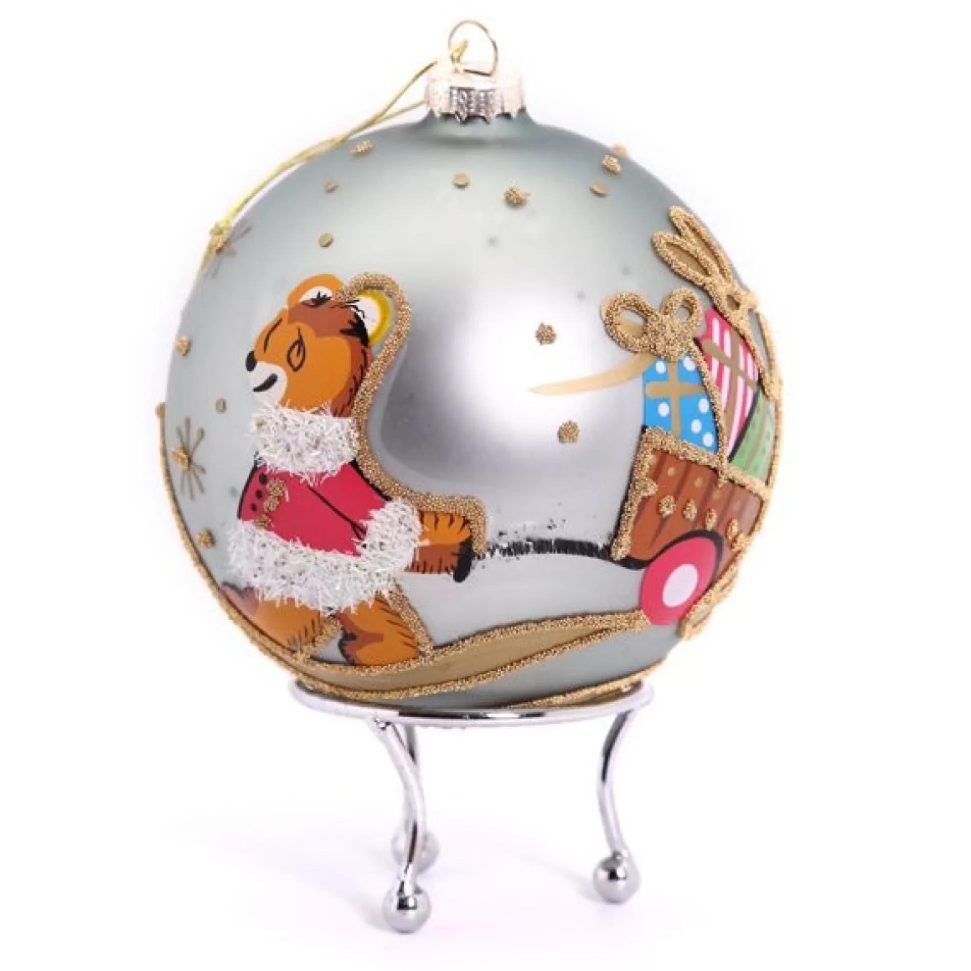 Blue Christmas Bear with Cart Bauble Personalised Baubles |