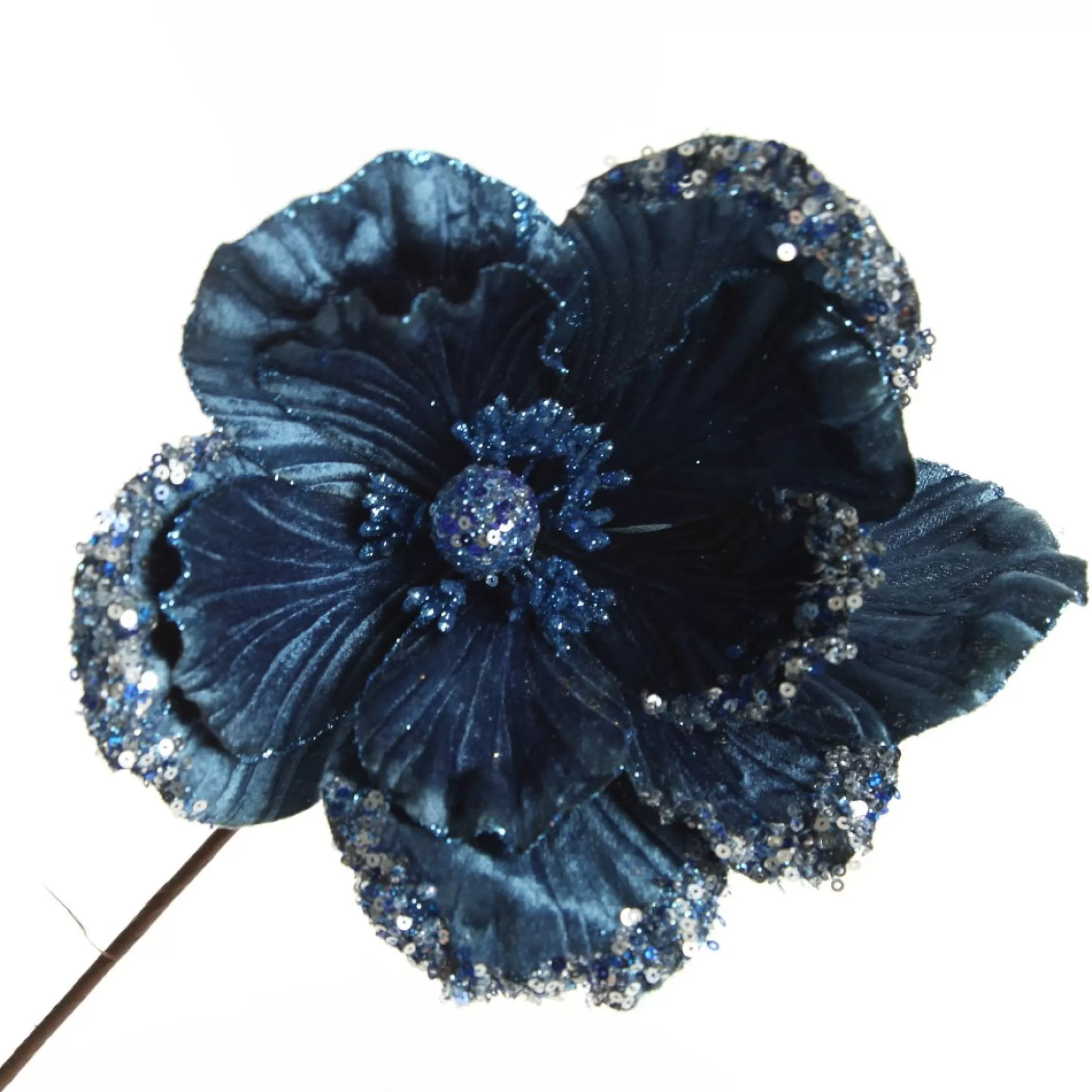 Blue Magnolia Stem with Sequin Tips Christmas Flowers |