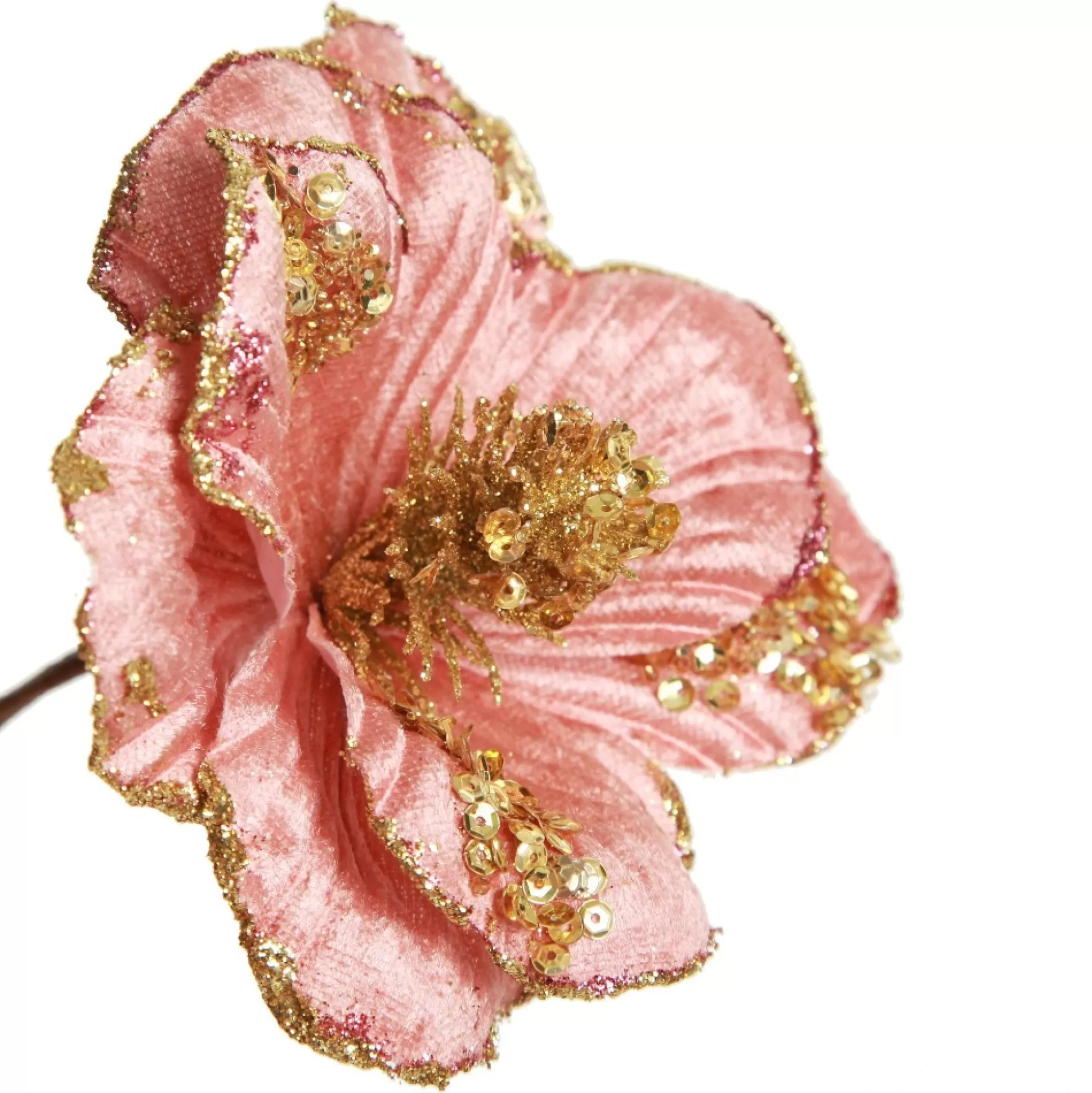 Blush Velvet Magnolia Flower with Gold Sequin Tips Christmas Flowers |