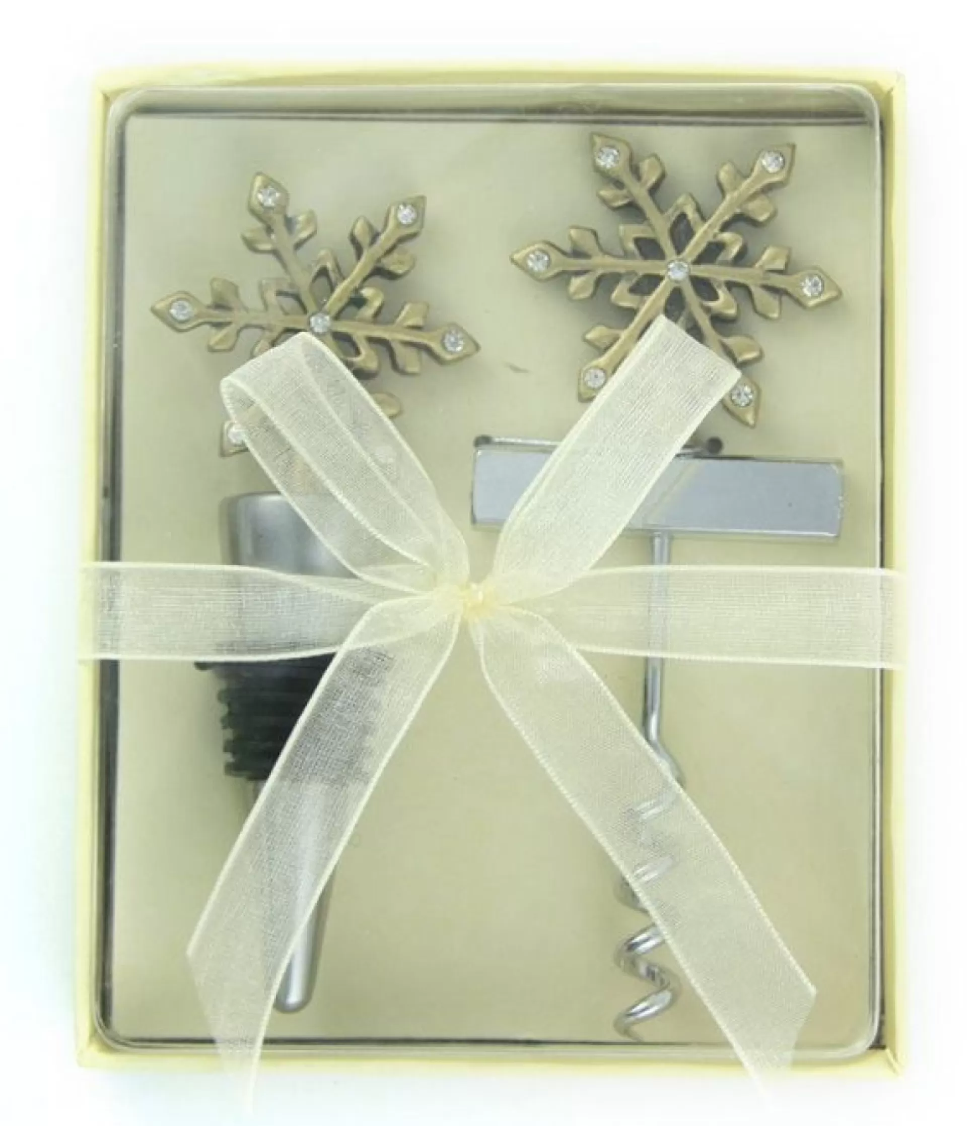 Brass Snowflake Corkscrew and Bottle Stopper Gift Set Christmas Gifts |