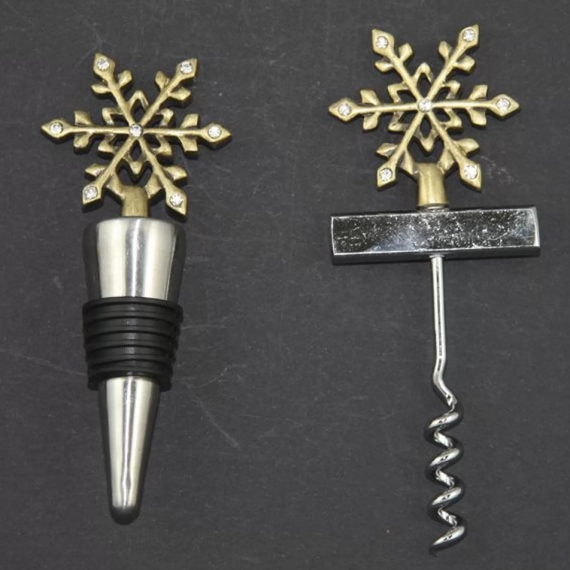 Brass Snowflake Corkscrew and Bottle Stopper Gift Set Christmas Gifts |