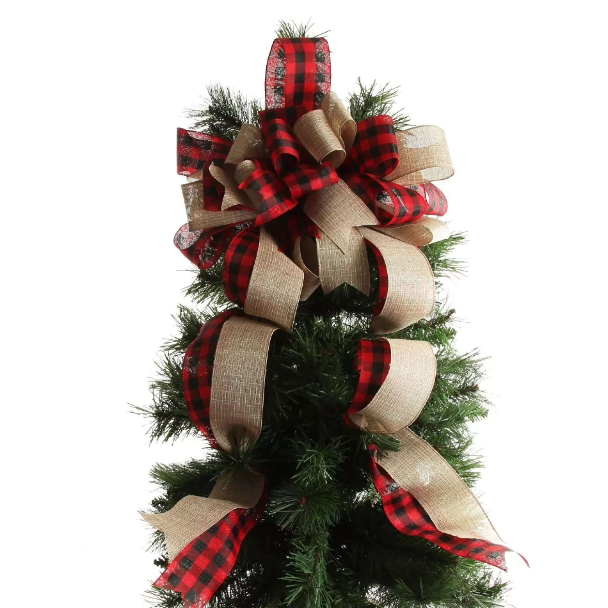 Buffalo Check Deluxe Tree Topper Bow with Streamers Tree Toppers |