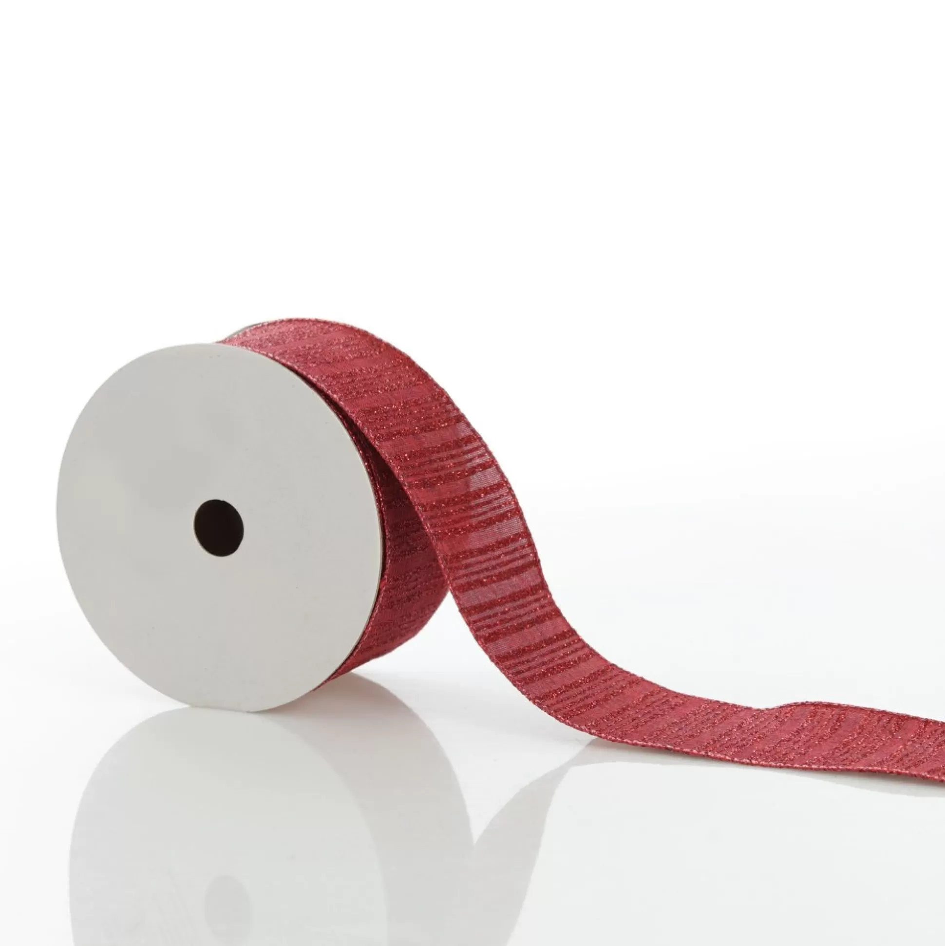 Burgundy Glitter and Linen Striped Wired Ribbon - 6.5cm Ribbons |