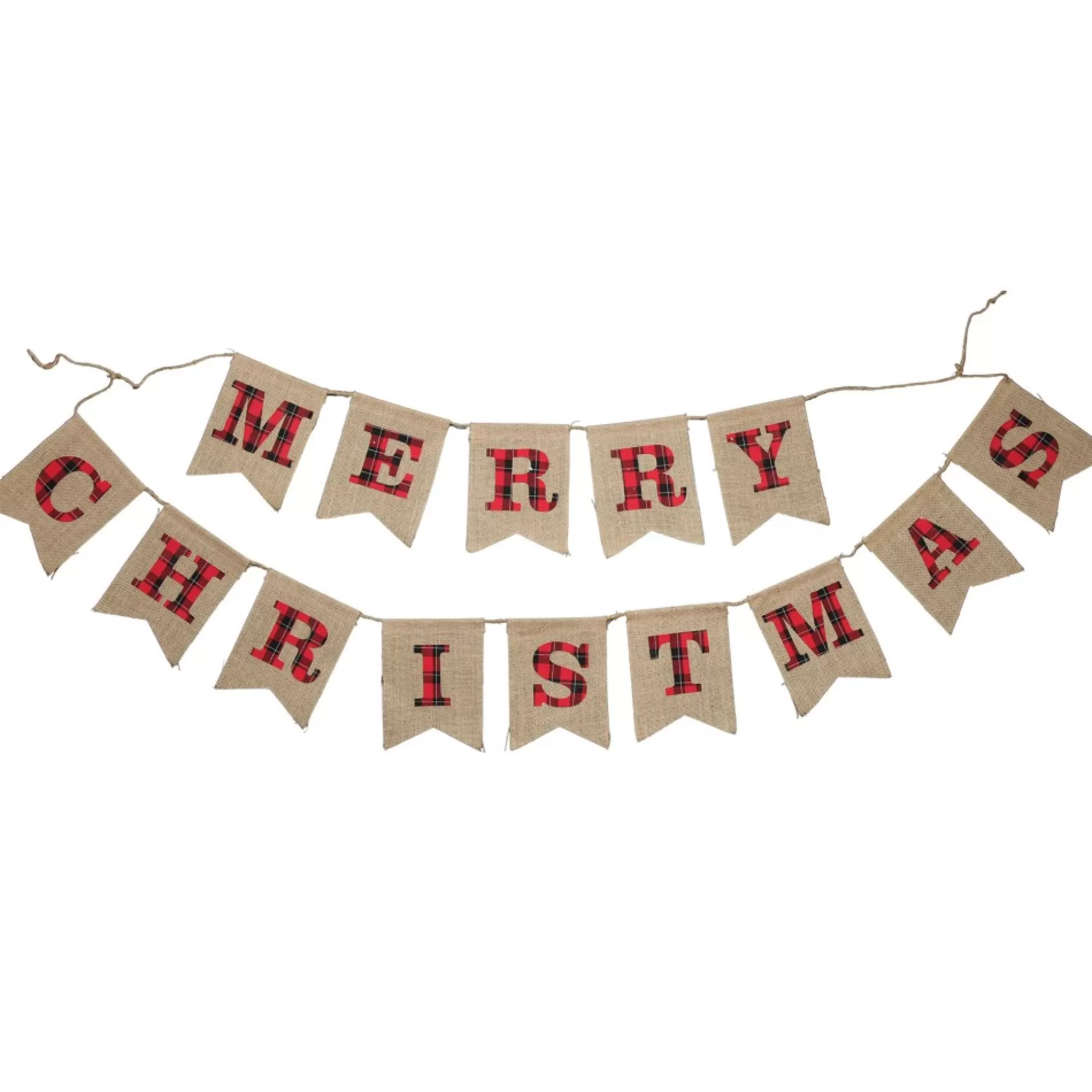 Burlap Bunting with Red and Black Plaid Merry Christmas Wall Hangings And Signs |