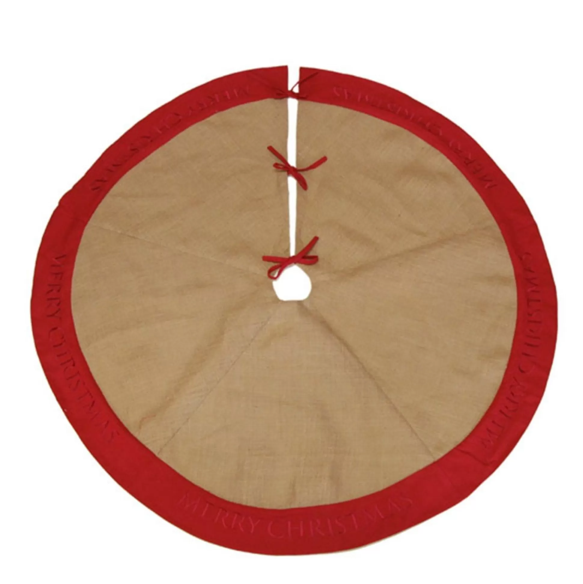 Burlap Merry Christmas Tree Skirt - Red Trim Christmas Tree Skirts |