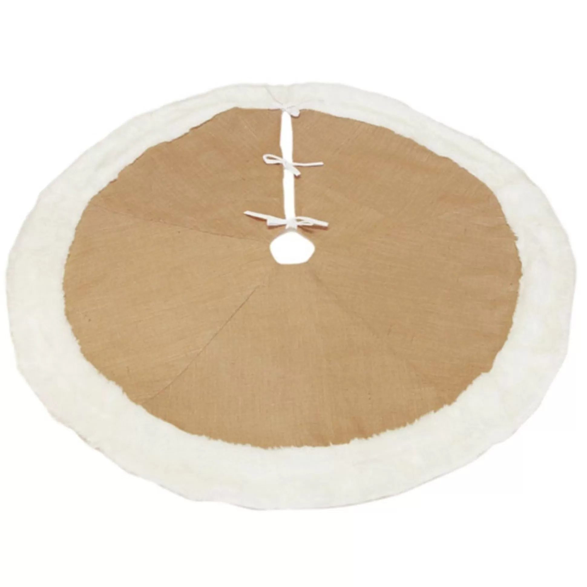 Burlap Merry Christmas Tree Skirt - White Fur Trim Christmas Tree Skirts |