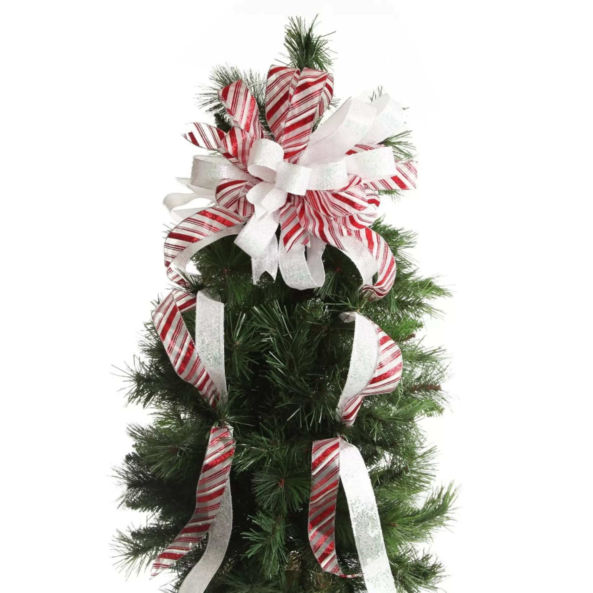 Candy Cane Stripe Deluxe Tree Topper Bow with Streamers Tree Toppers |