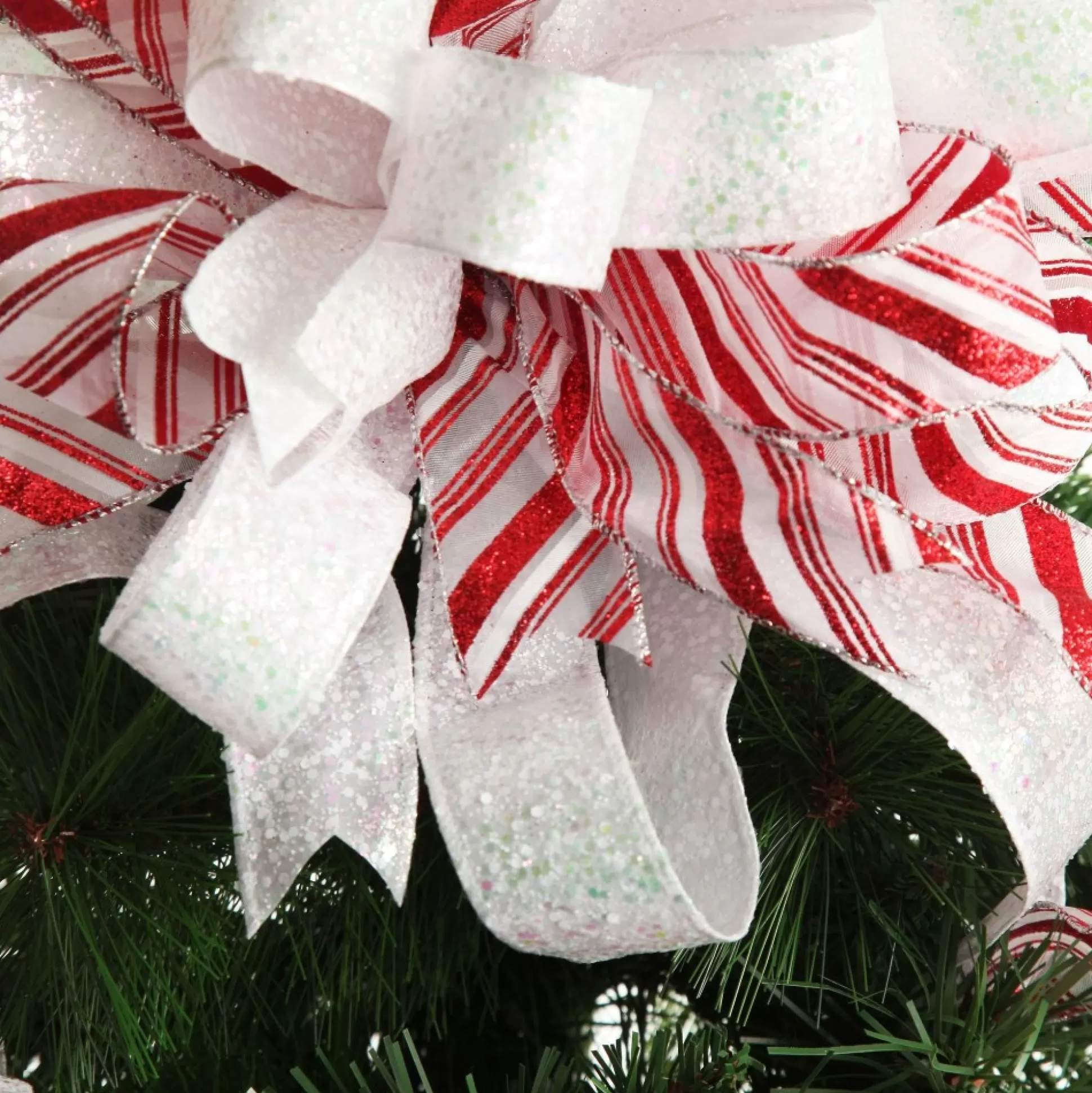 Candy Cane Stripe Deluxe Tree Topper Bow with Streamers Tree Toppers |