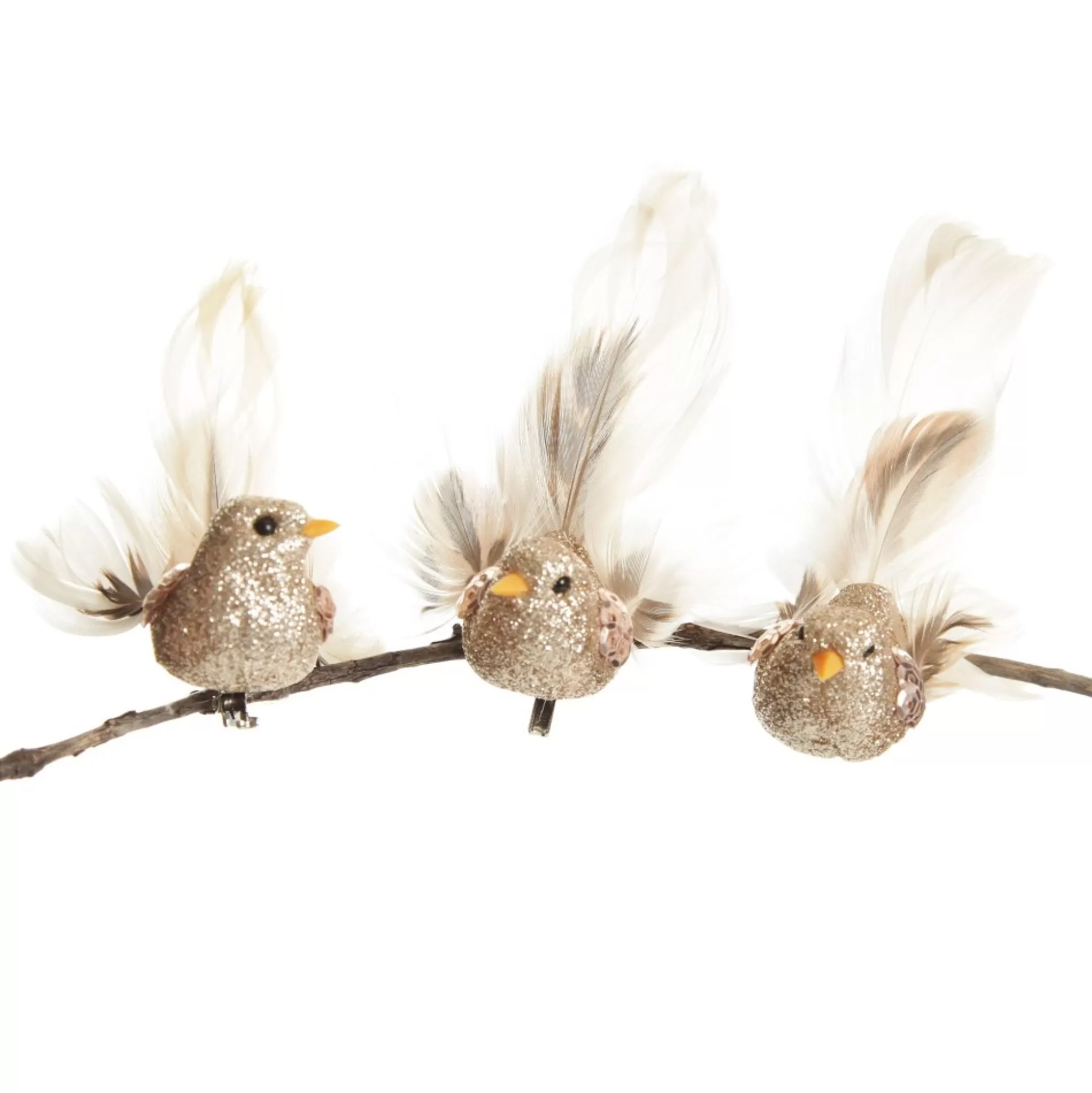 Champagne Bird Clip with Feather Tail - Set of 3 Butterflies And Birds | Champagne Bird Clip With Feather Tail - Set Of 3