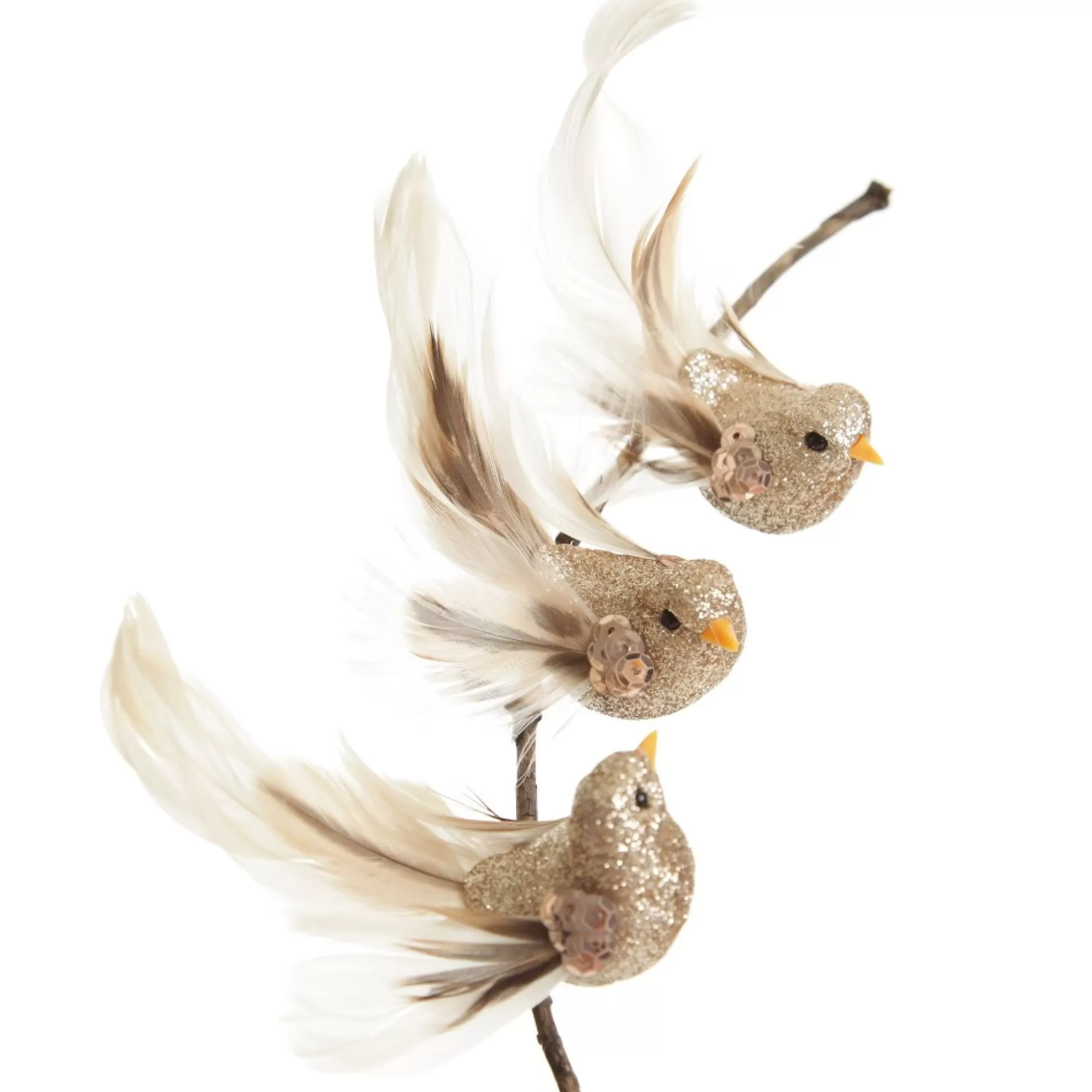 Champagne Bird Clip with Feather Tail - Set of 3 Butterflies And Birds | Champagne Bird Clip With Feather Tail - Set Of 3