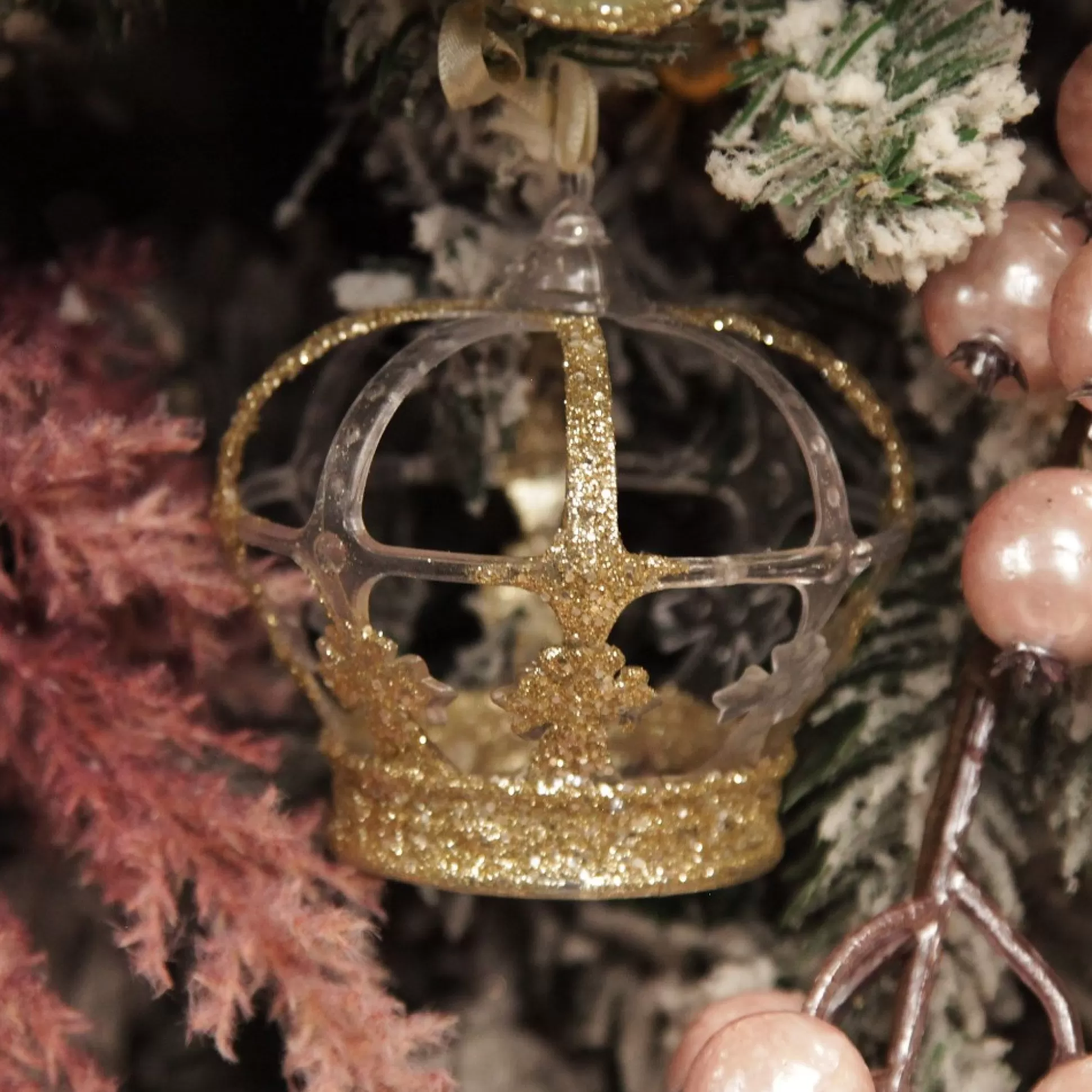 Champagne Glitter and Clear Crown Christmas Decoration Christmas Tree Decorations |
