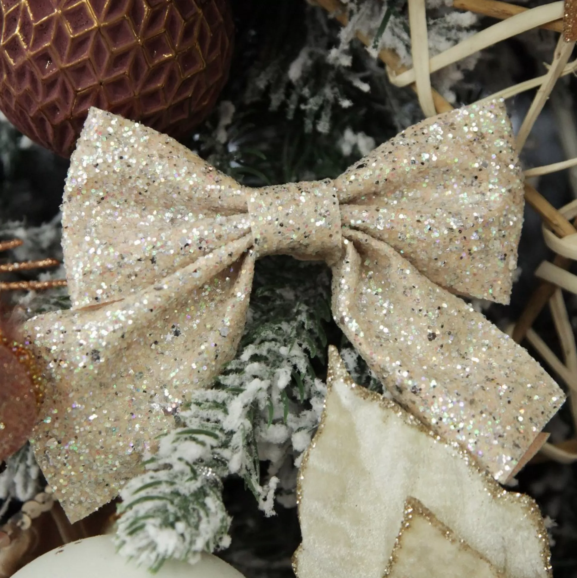 Champagne Glitter Bow - Set of 2 Christmas Bells And Bows |