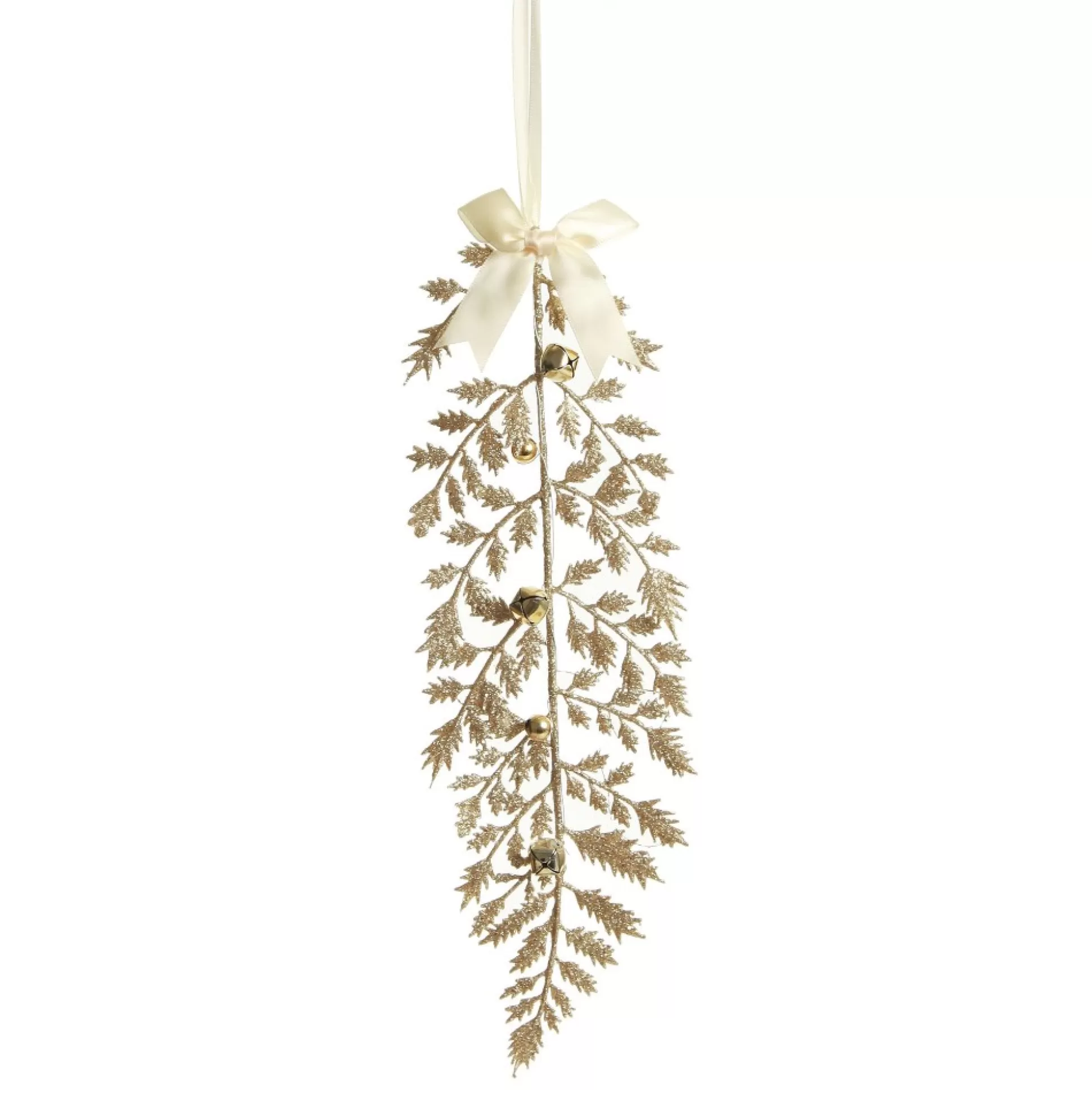 Champagne Glitter Fern Tree Decoration with Mini Bells Christmas Tree Decorations |