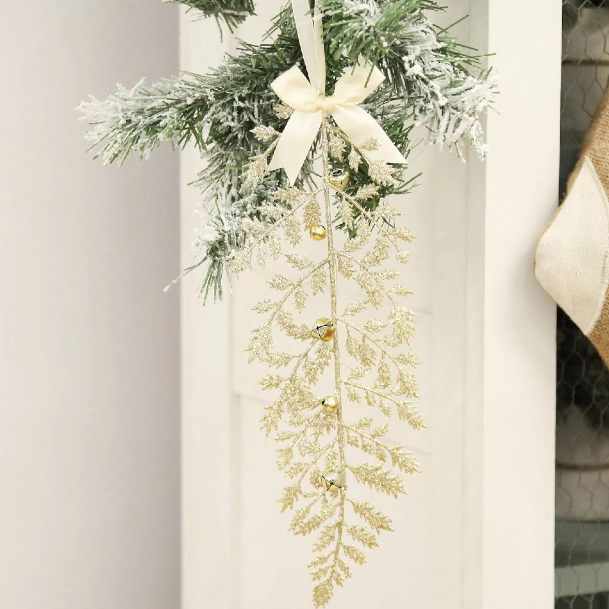 Champagne Glitter Fern Tree Decoration with Mini Bells Christmas Tree Decorations |