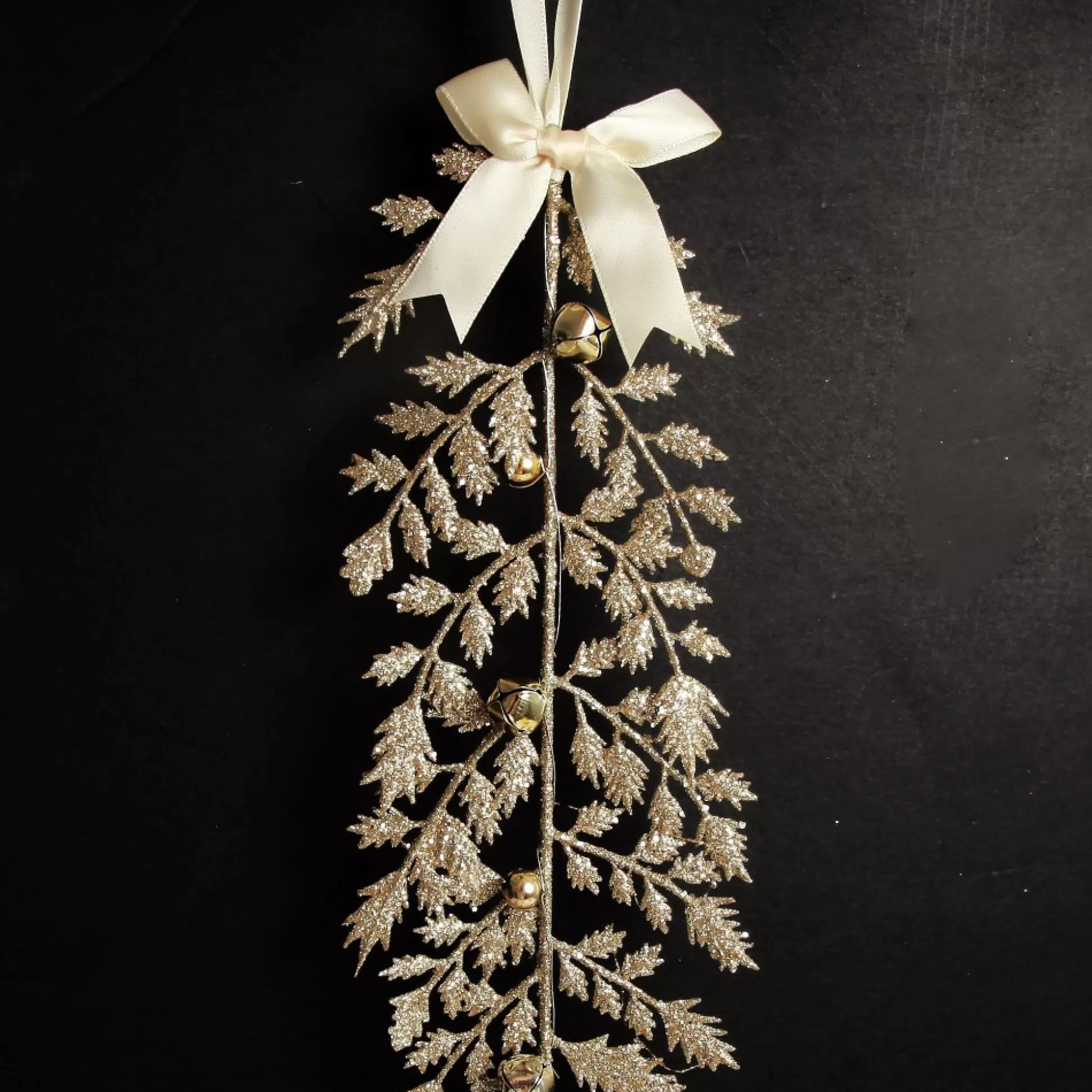 Champagne Glitter Fern Tree Decoration with Mini Bells Christmas Tree Decorations |