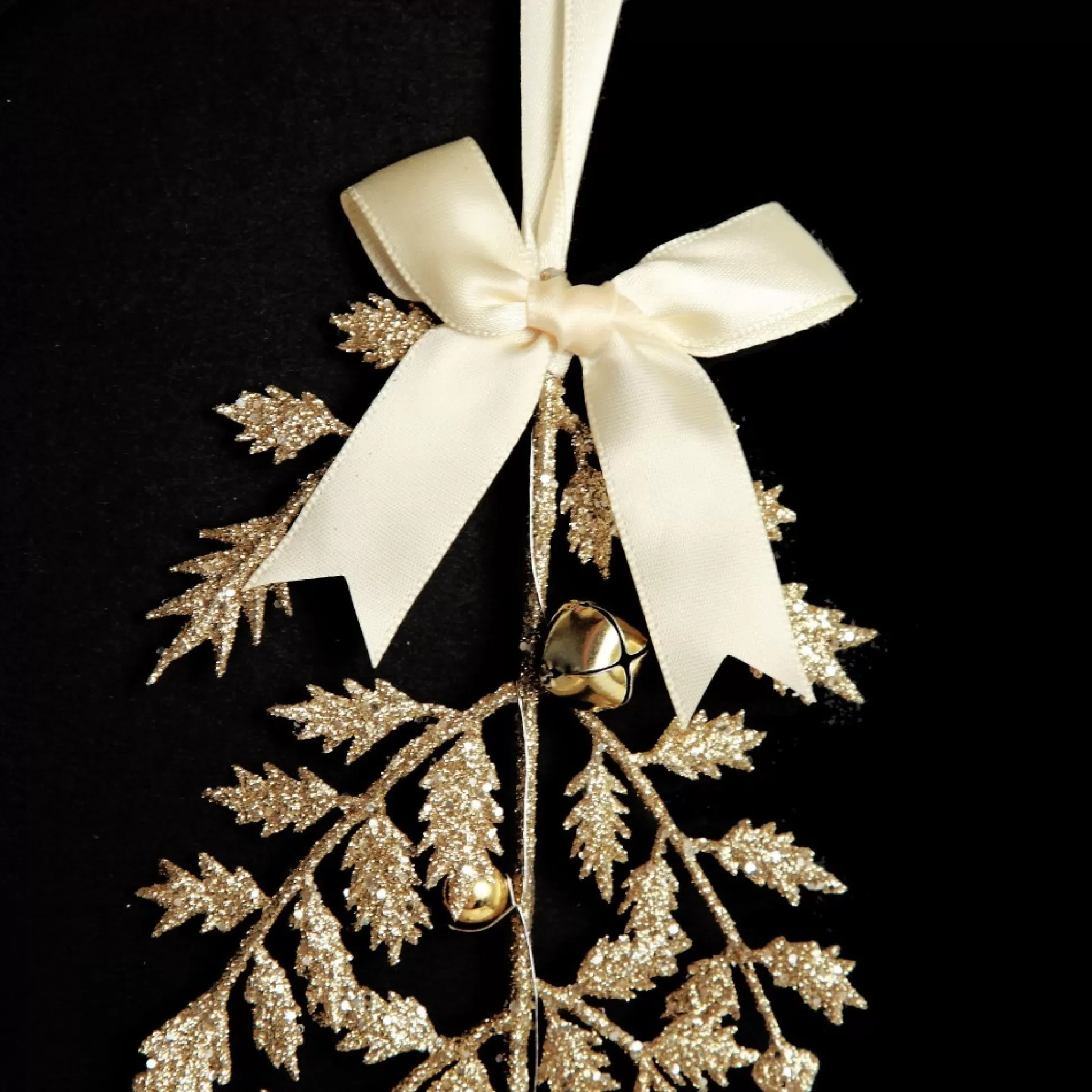Champagne Glitter Fern Tree Decoration with Mini Bells Christmas Tree Decorations |