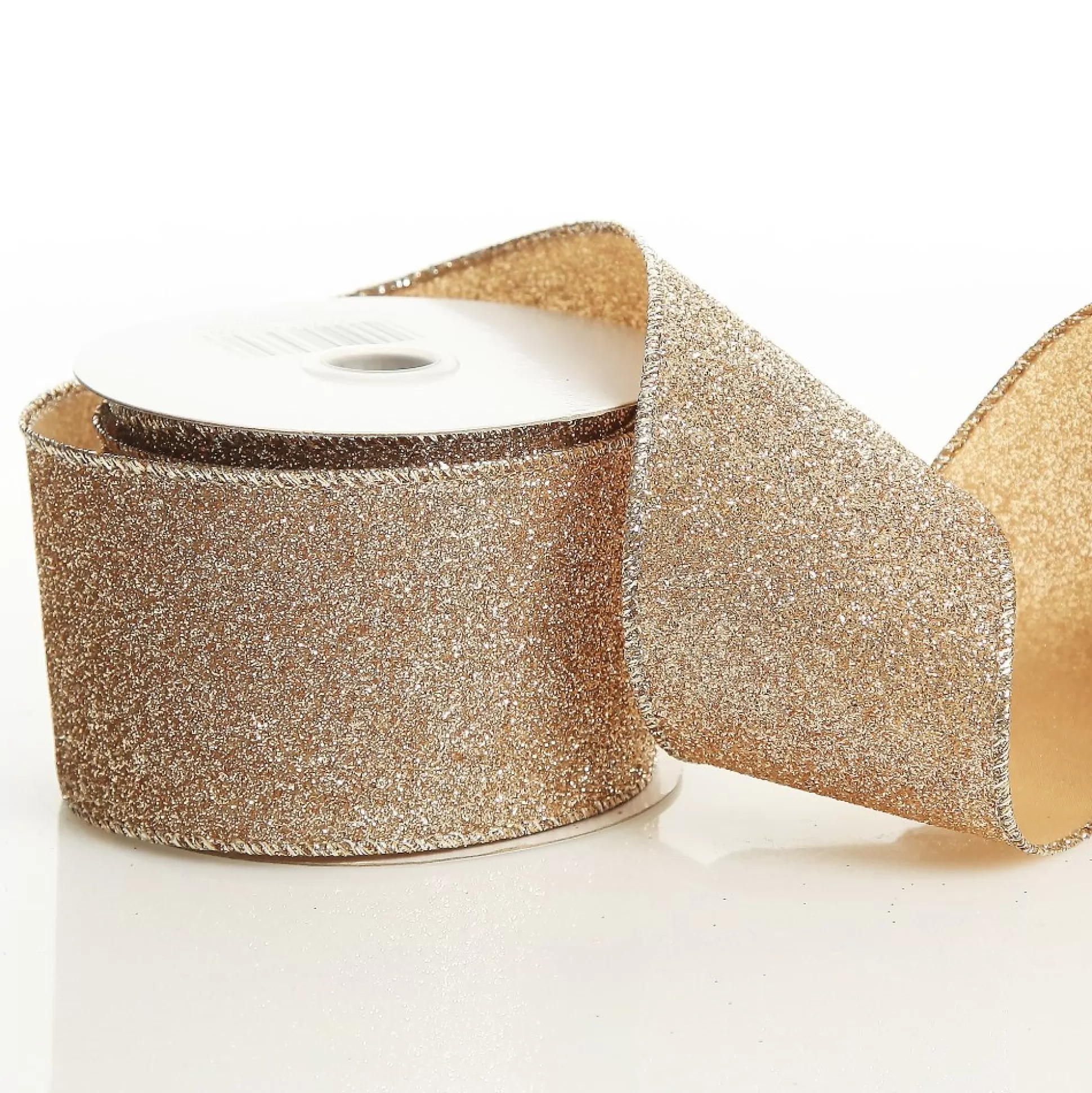 Champagne Sparkle Glitter Ribbon Wired Edge - 6.3cm Ribbons |