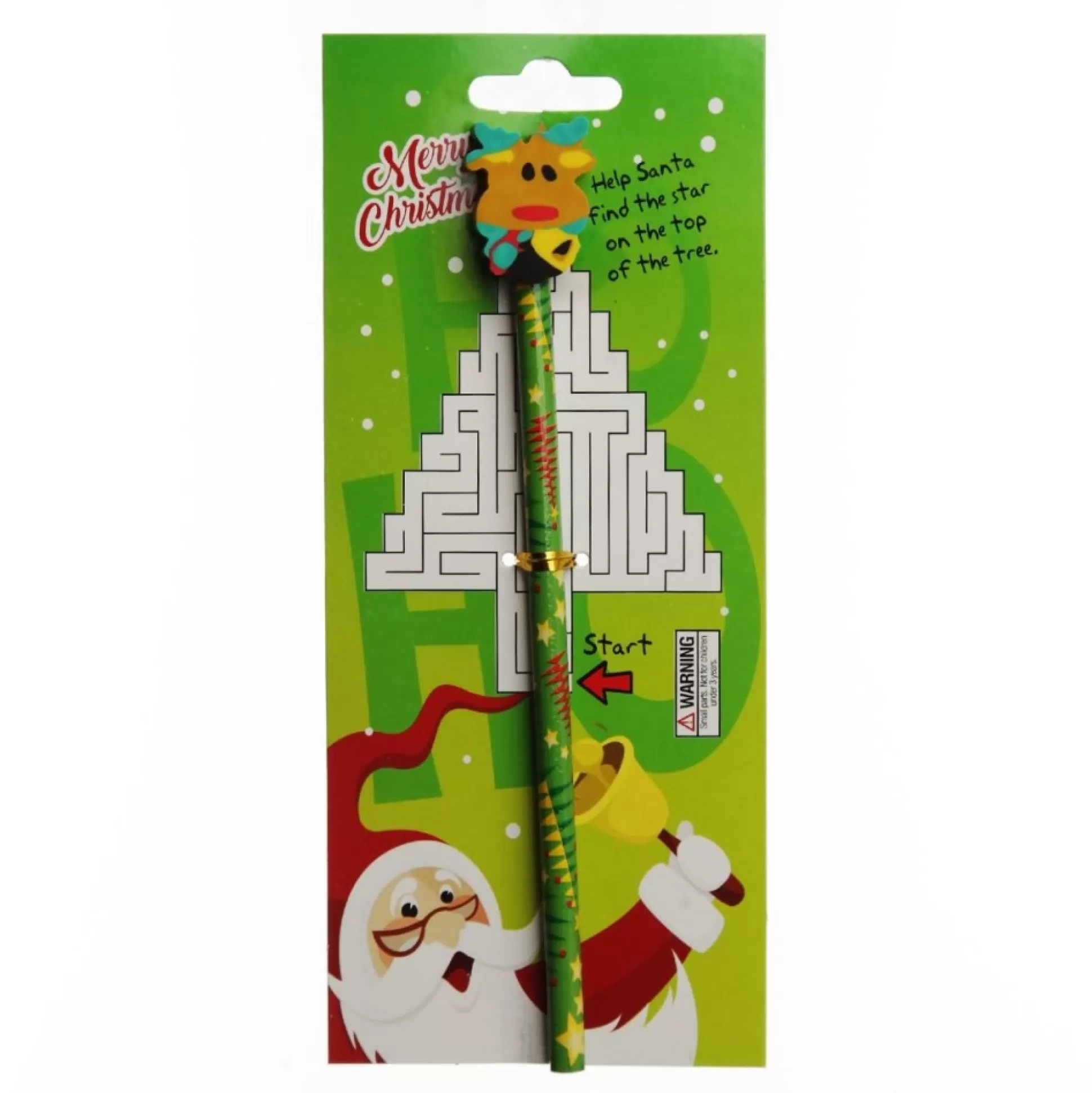 Christmas Pencil with Eraser - on Backing Card Kris Kringle Gifts |