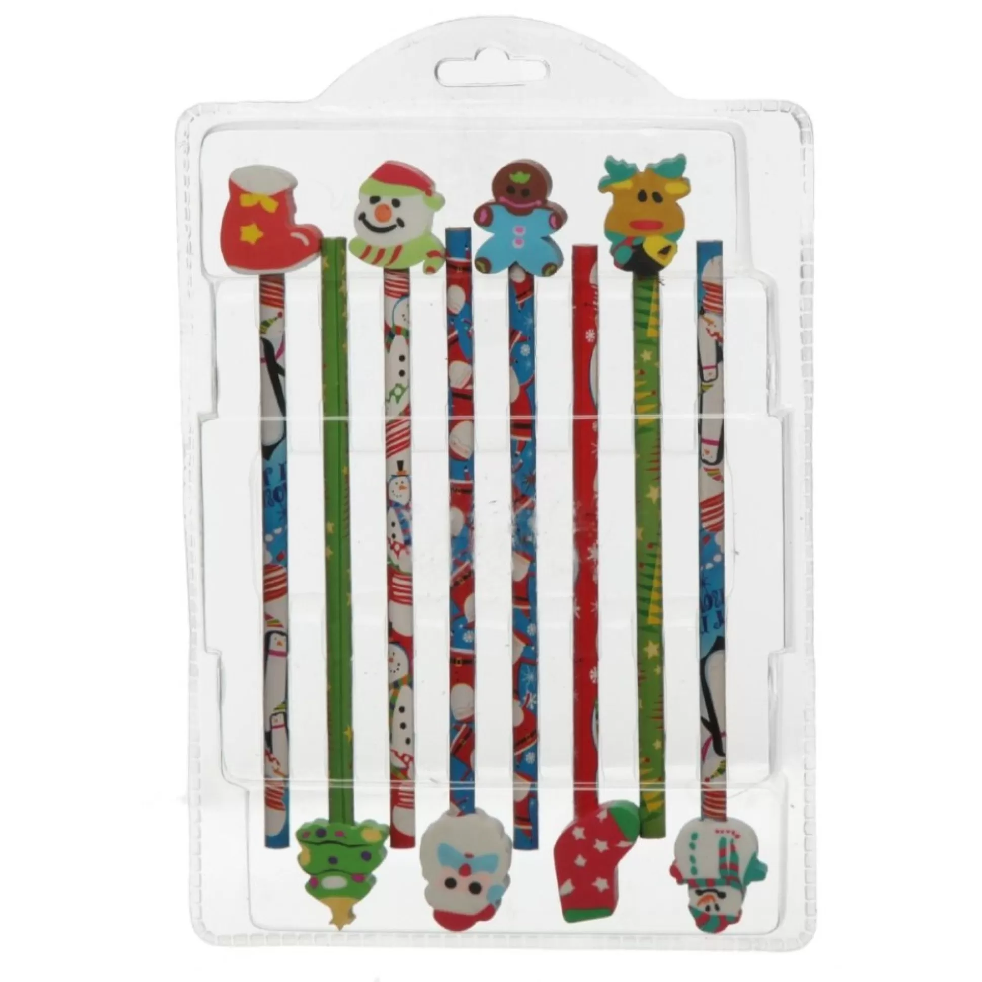 Christmas Pencils with Erasers - Pack of 8 Childrens Stocking Stuffers |