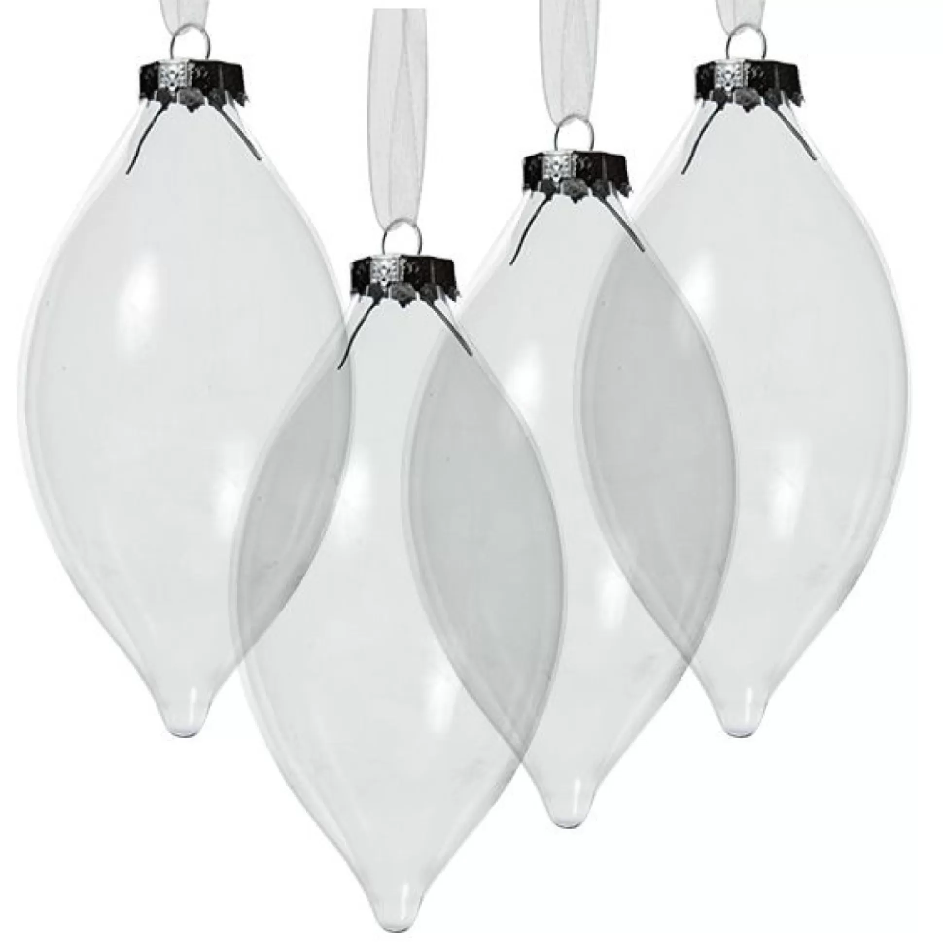 Clear Glass Craft Teardrop Bauble - Set of 4 Glass Baubles |