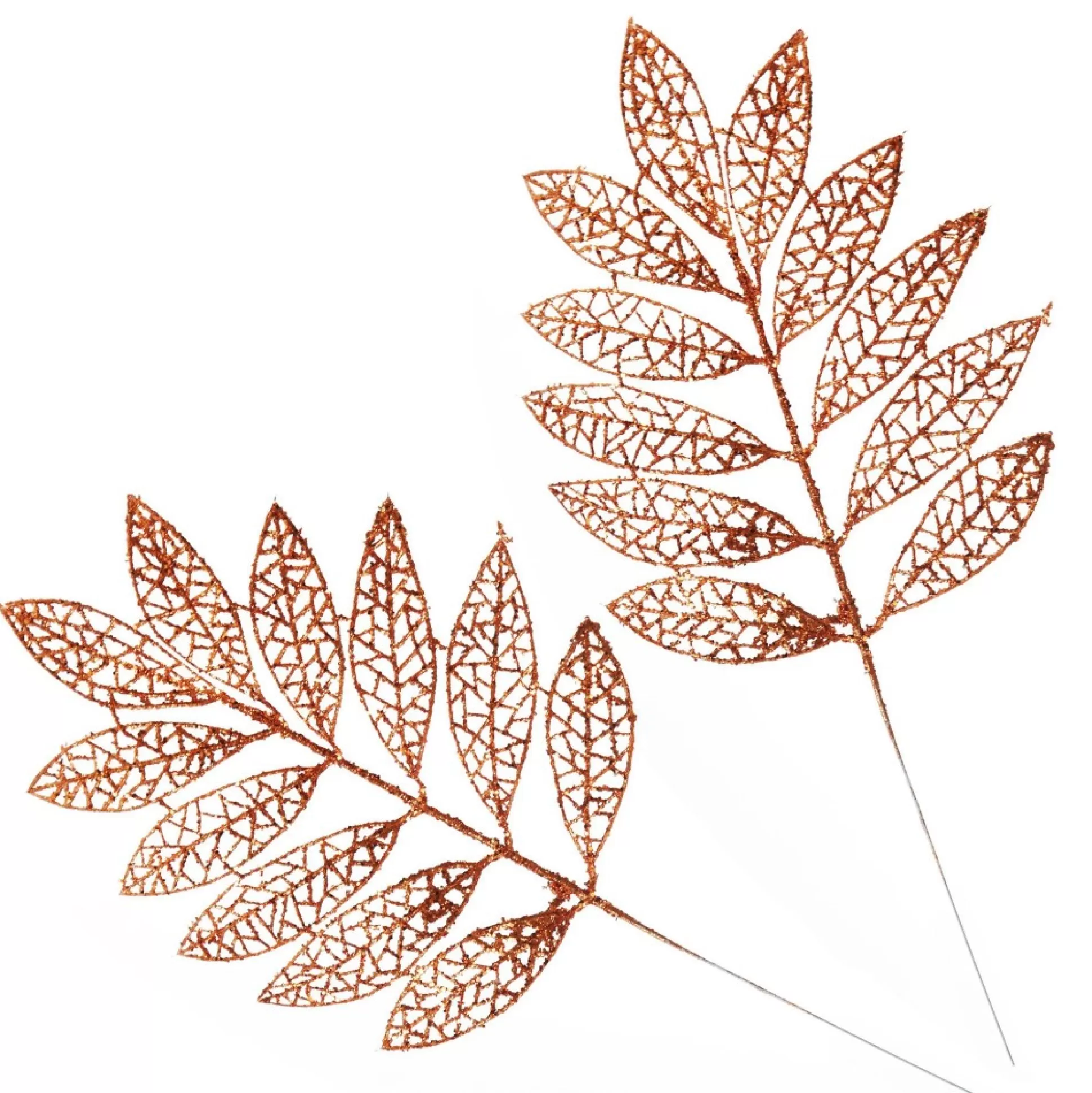 Copper Glitter Mesh Leaf Pick - Set of 2 Christmas Pick |