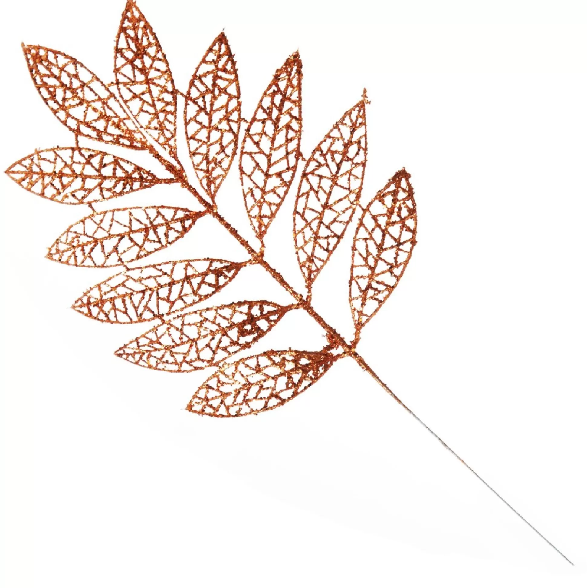 Copper Glitter Mesh Leaf Pick - Set of 2 Christmas Pick |